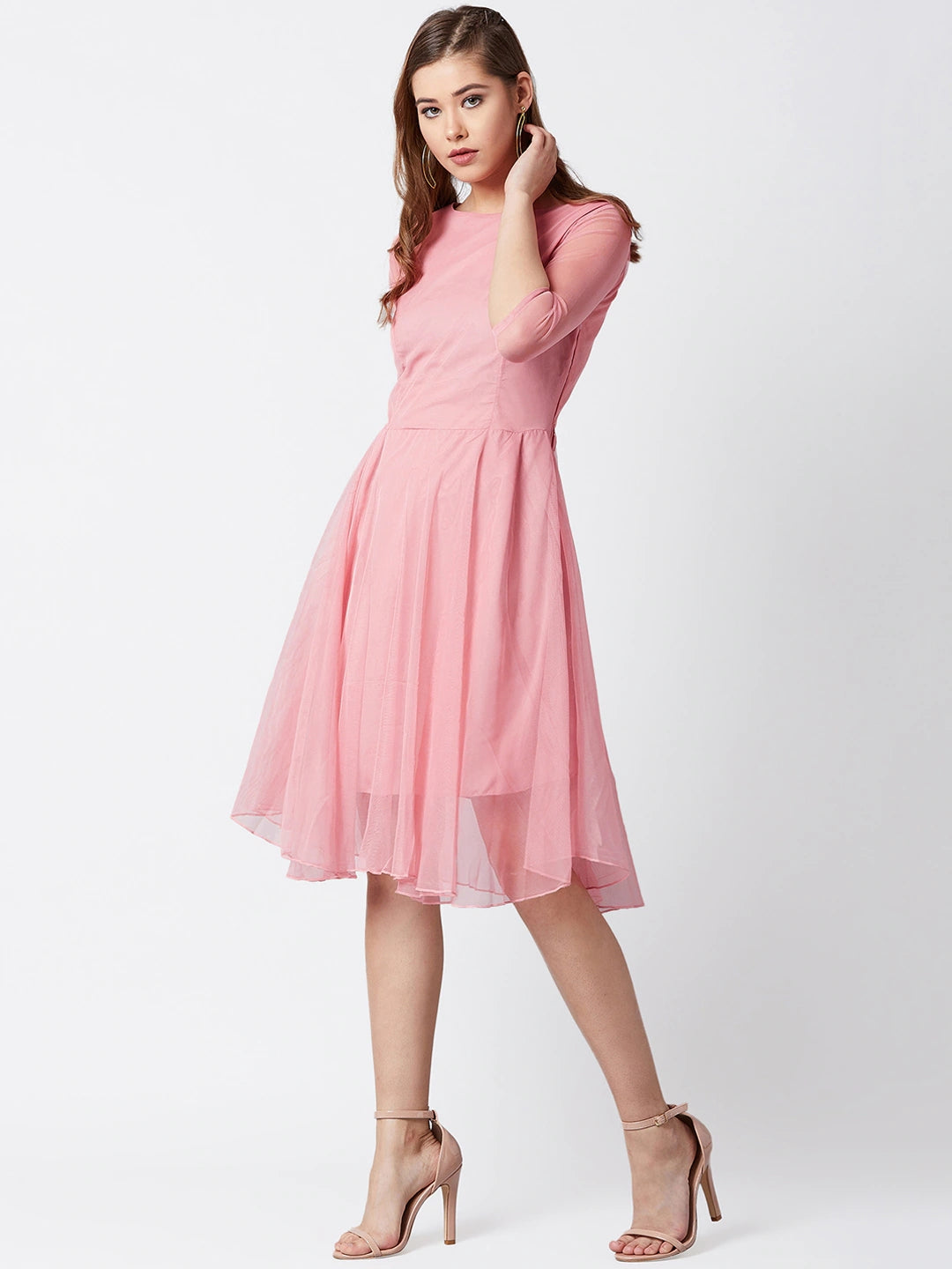 Women Pink Pleated Fit & Flare Dress