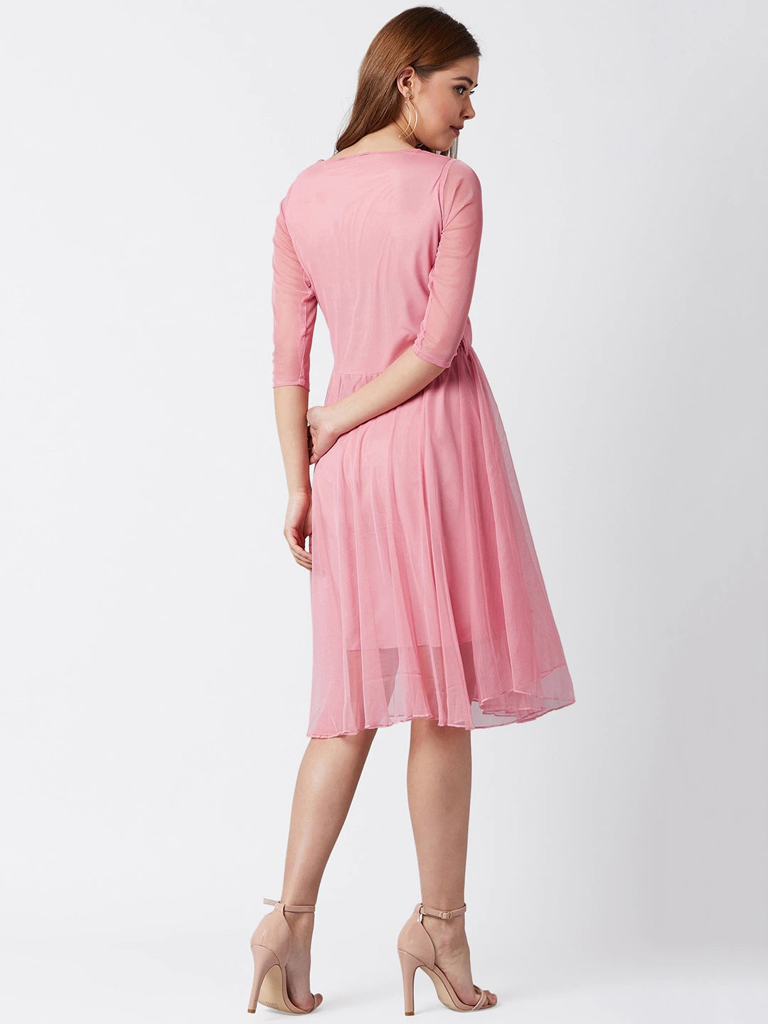 Women Pink Pleated Fit & Flare Dress