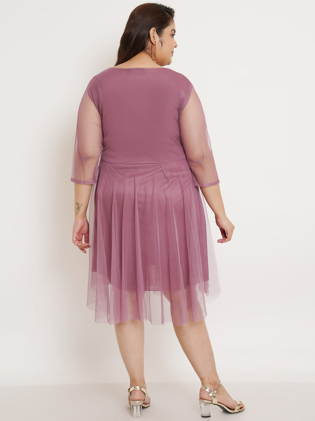 Women Plus Size Purple Net Fit & Flare Dress