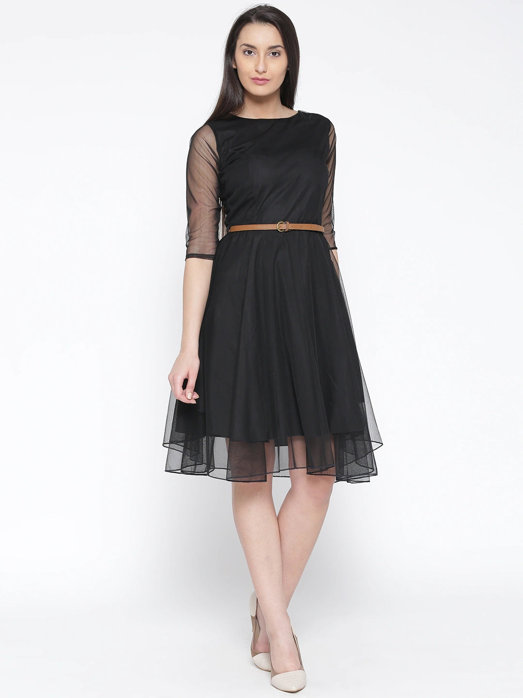 Women Black Solid Fit & Flare Dress