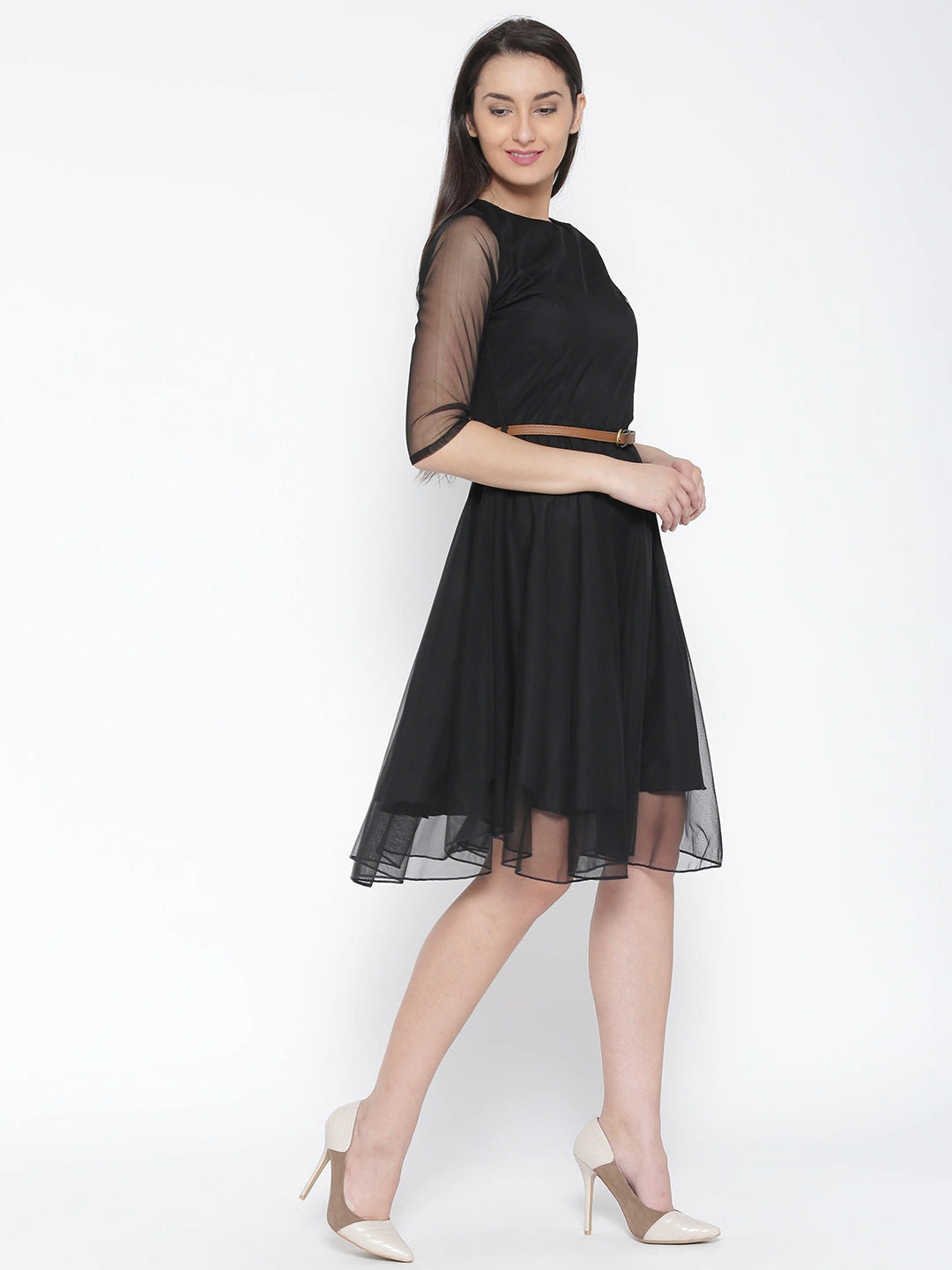 Women Black Solid Fit & Flare Dress