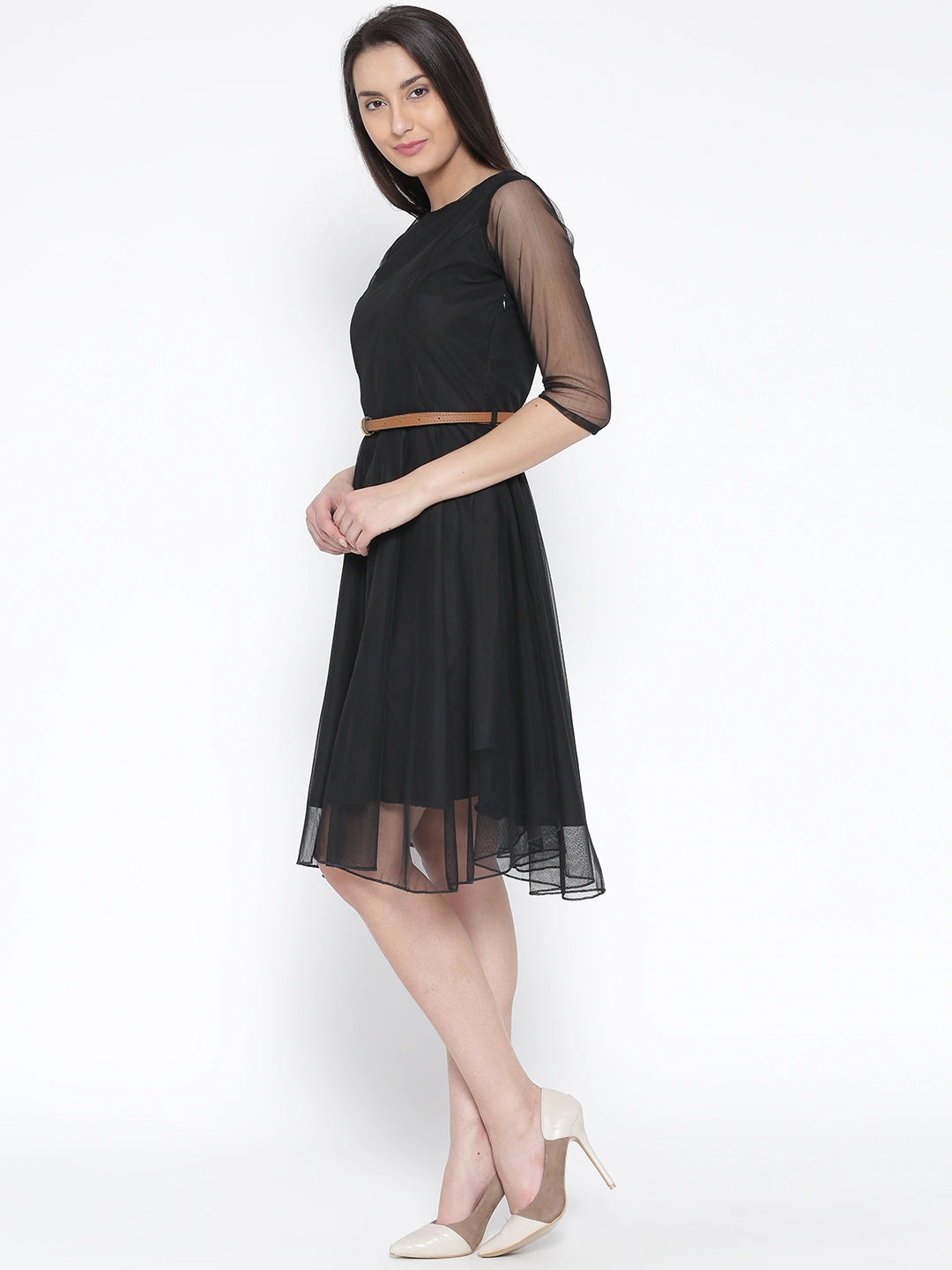 Women Black Solid Fit & Flare Dress