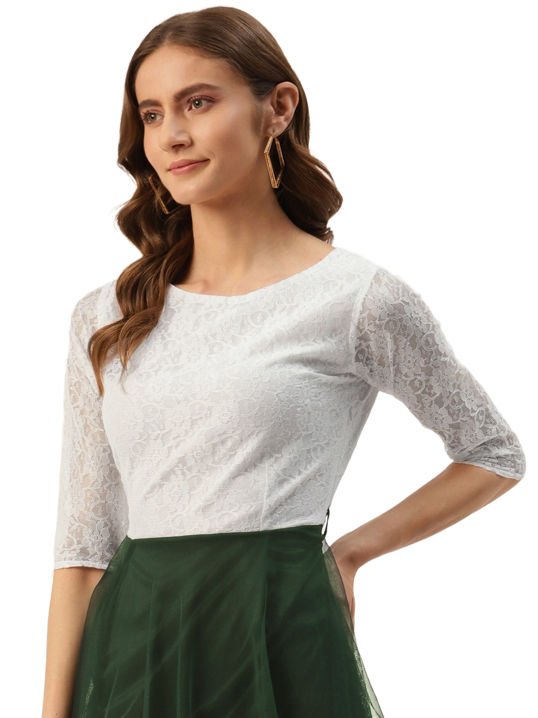 Women Green & White Colourblocked Net Mini Dress