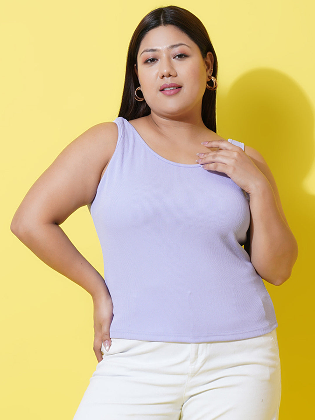 Women Plus Size Lavender Ribbed Tank top