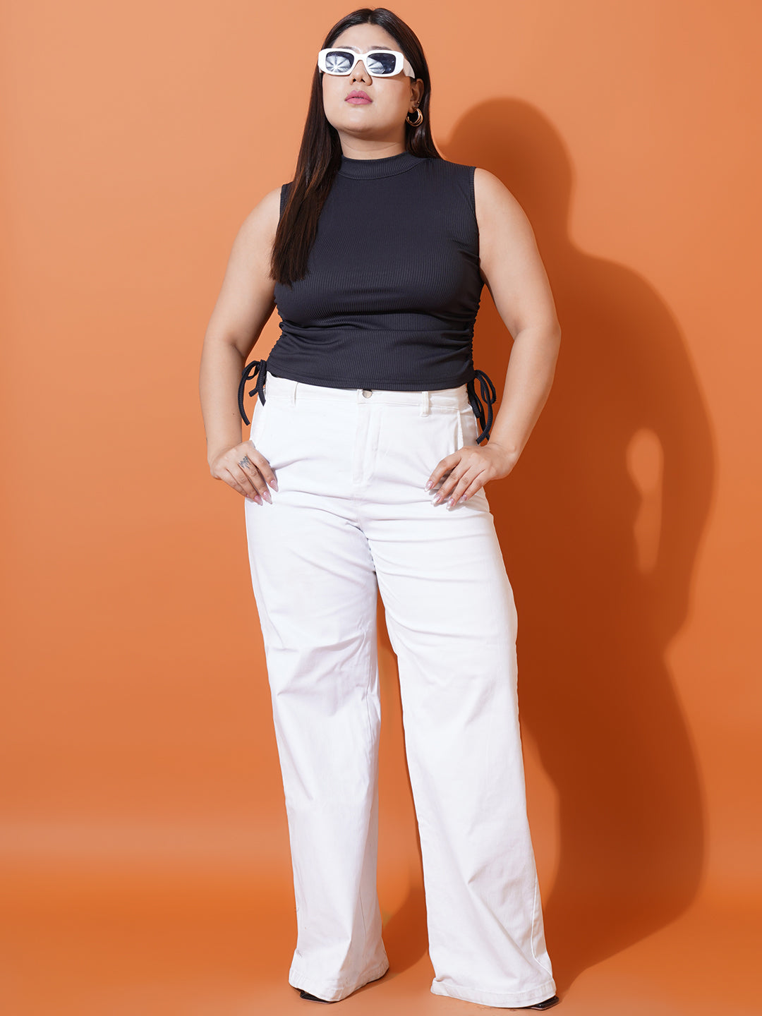 Women Plus Size Black ribbed High Neck Fitted Top