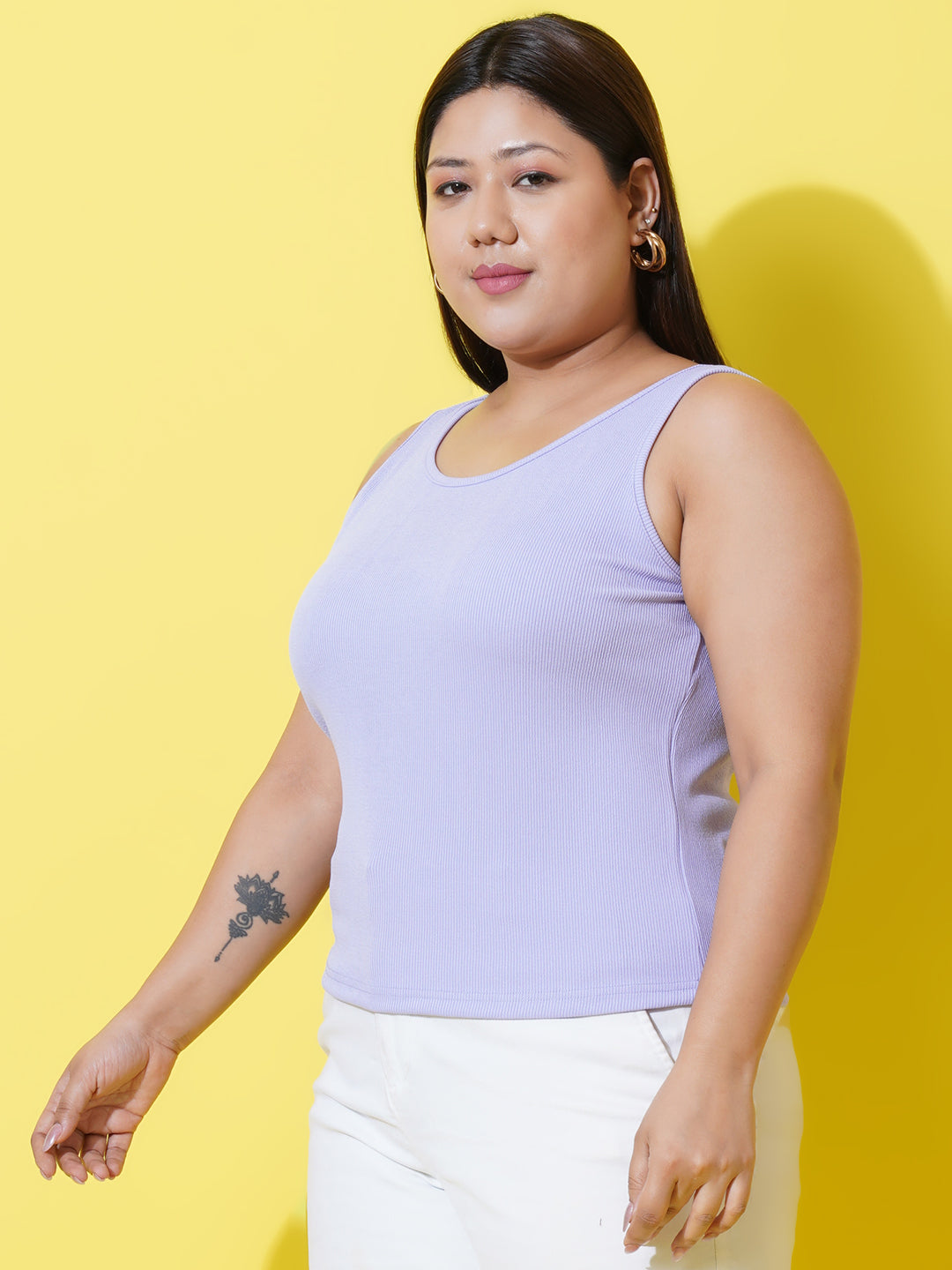Women Plus Size Lavender Ribbed Tank top