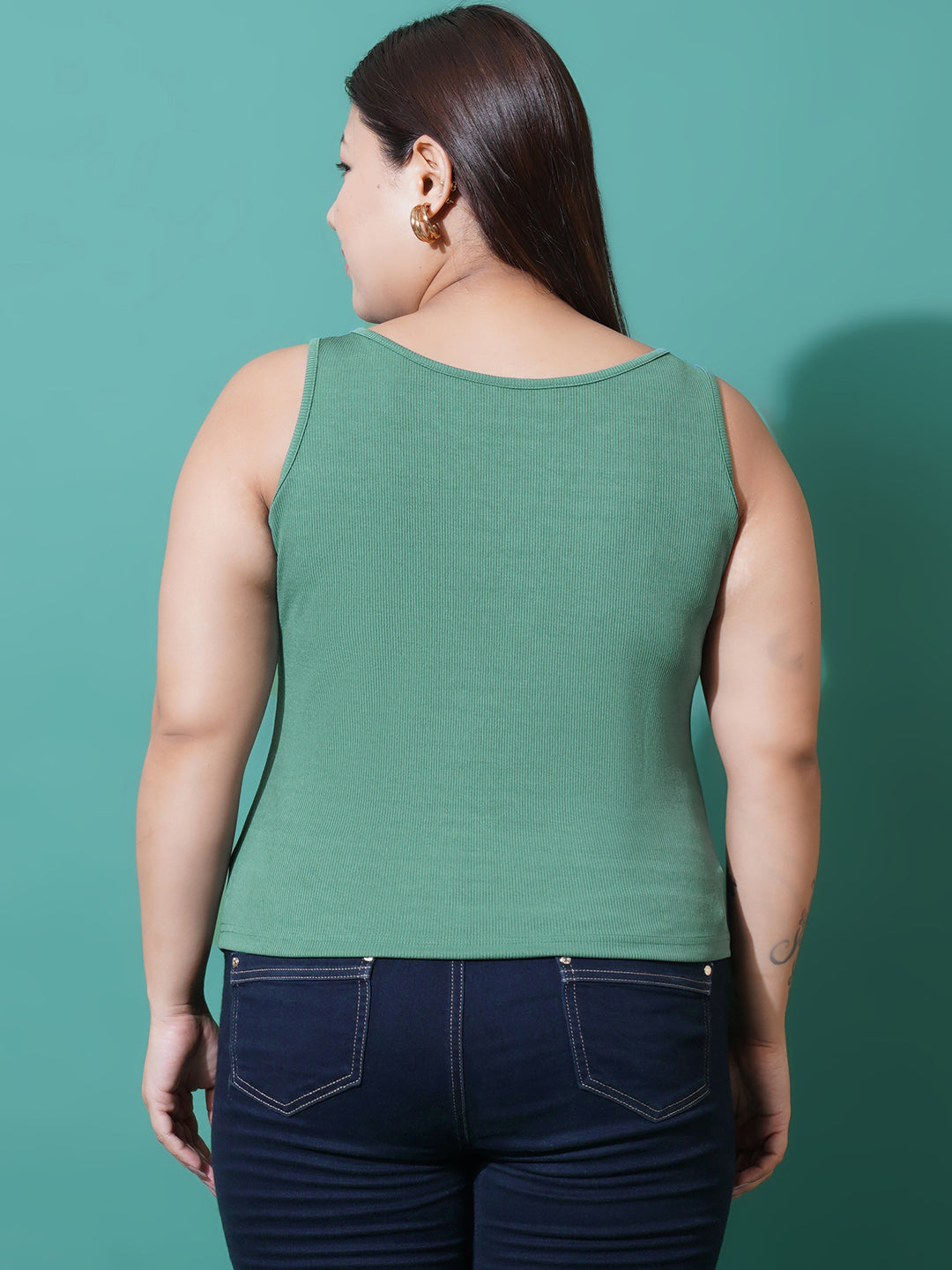 Women Plus Size Sea green Ribbed Tank top