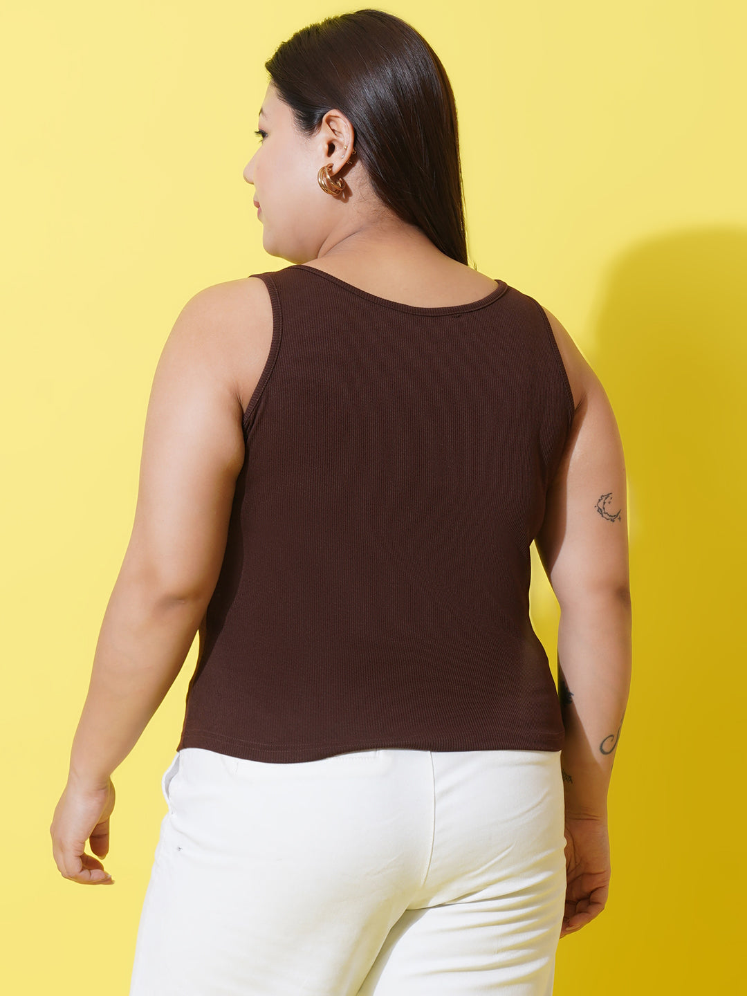 Women Plus Size Brown Ribbed Tank top