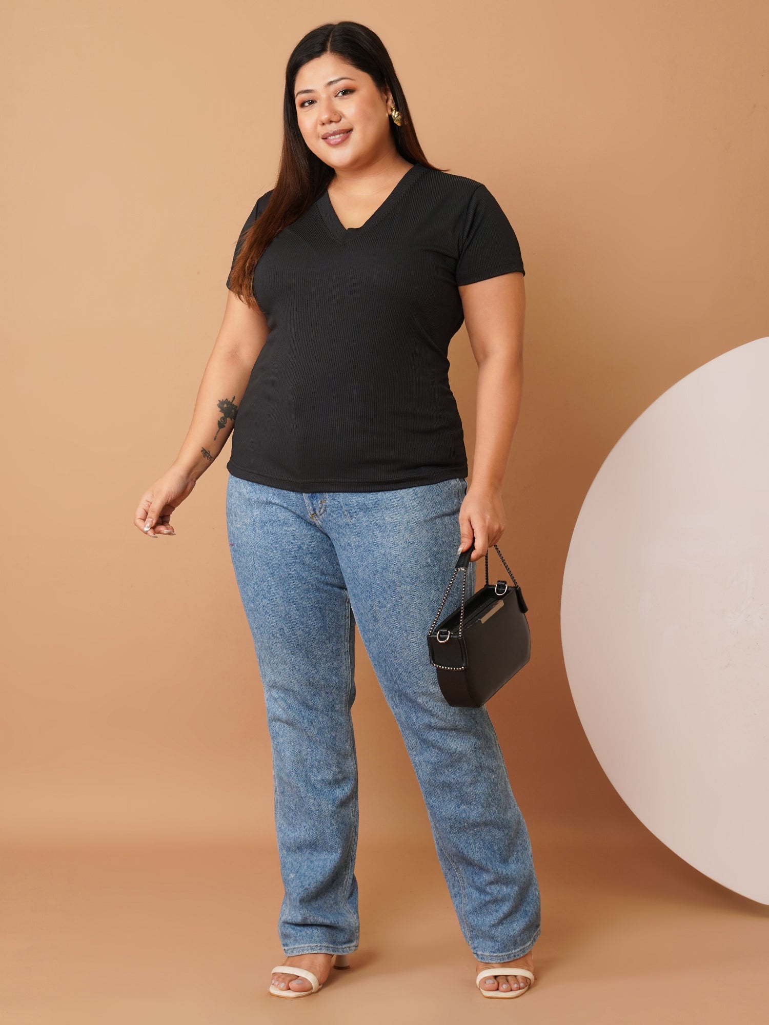 U&F Beyond Black Scuba V-Neck Plus Size Top