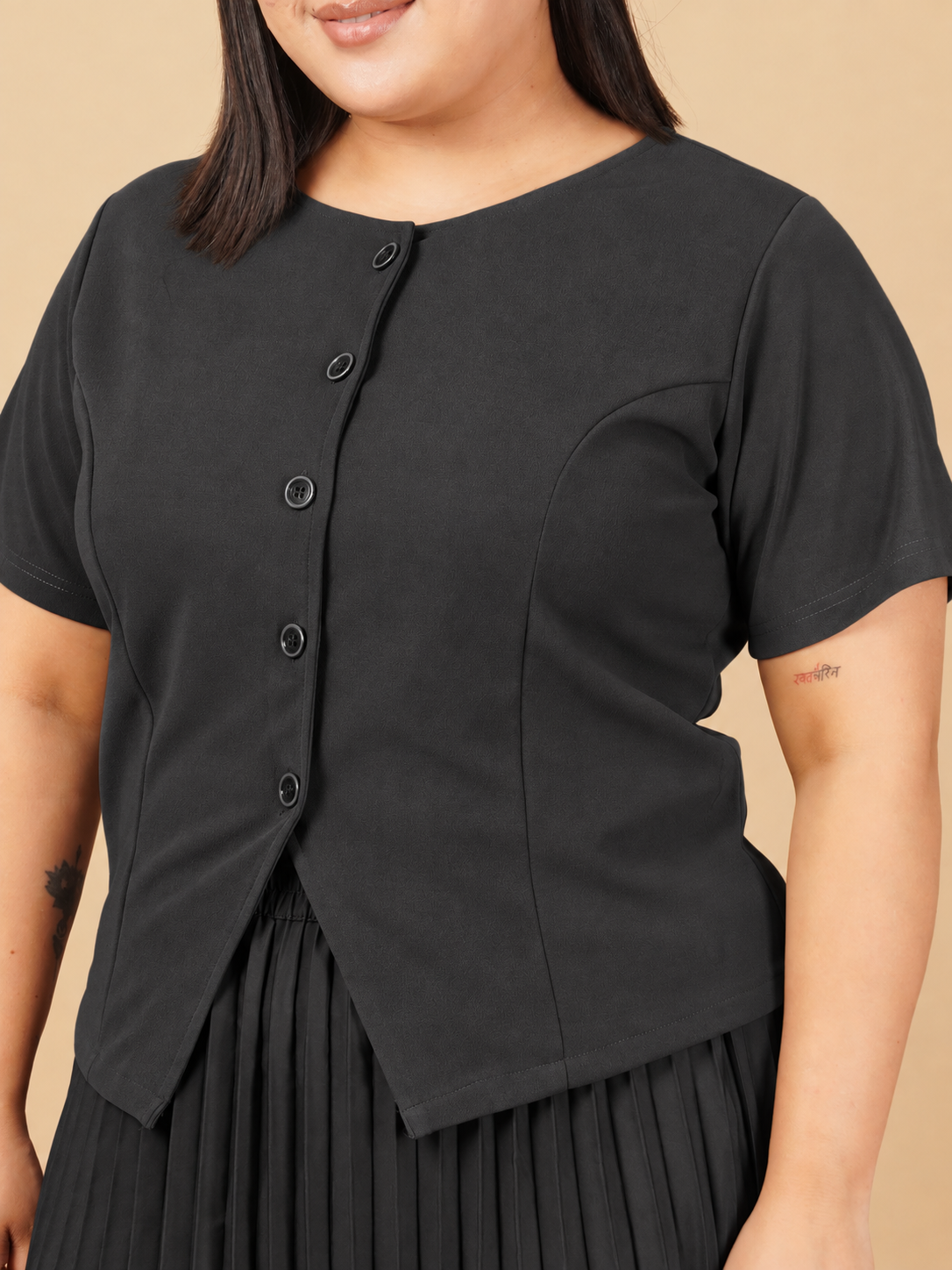 U&F Beyond Black Plus Size Pleated Grace Co-ord Set
