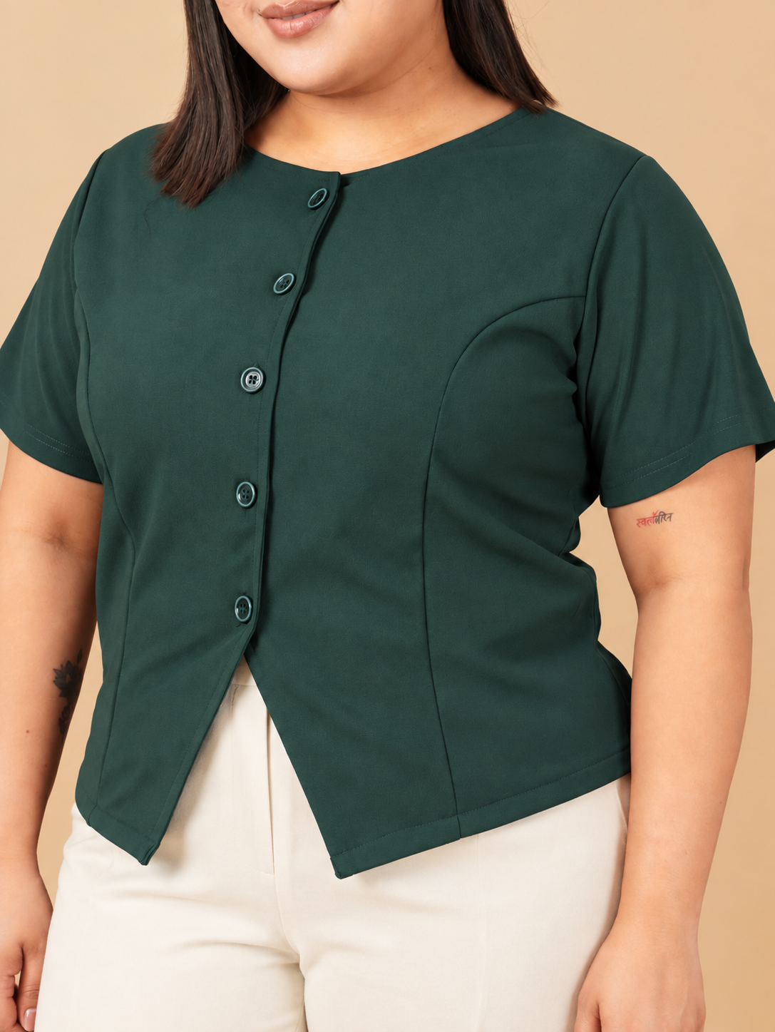 U&F Beyond Plus Size Emerald Ease Front-Button Top