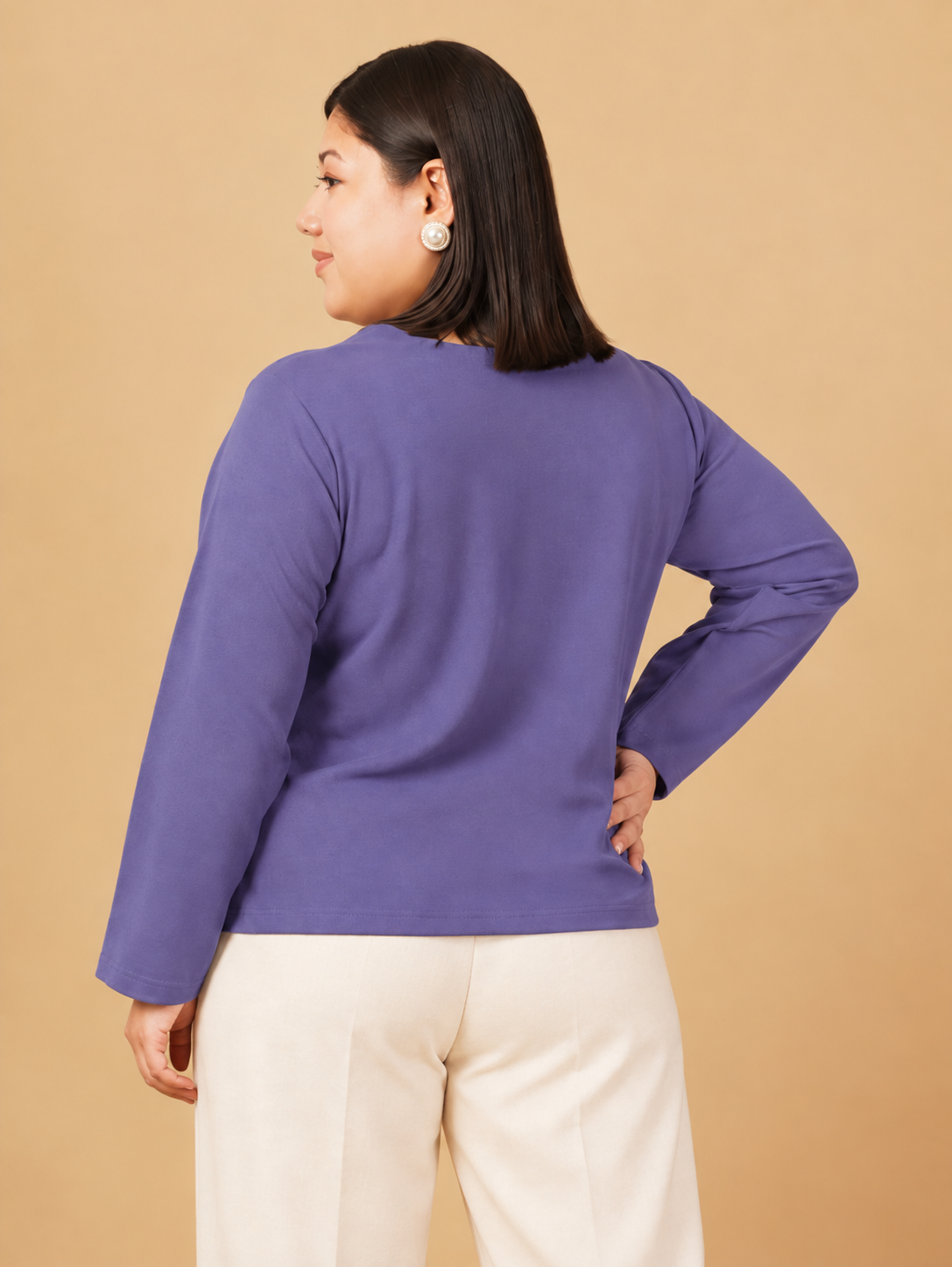 U&F Beyond Women Plus size Solid Purple Square Neck Button-Front Top