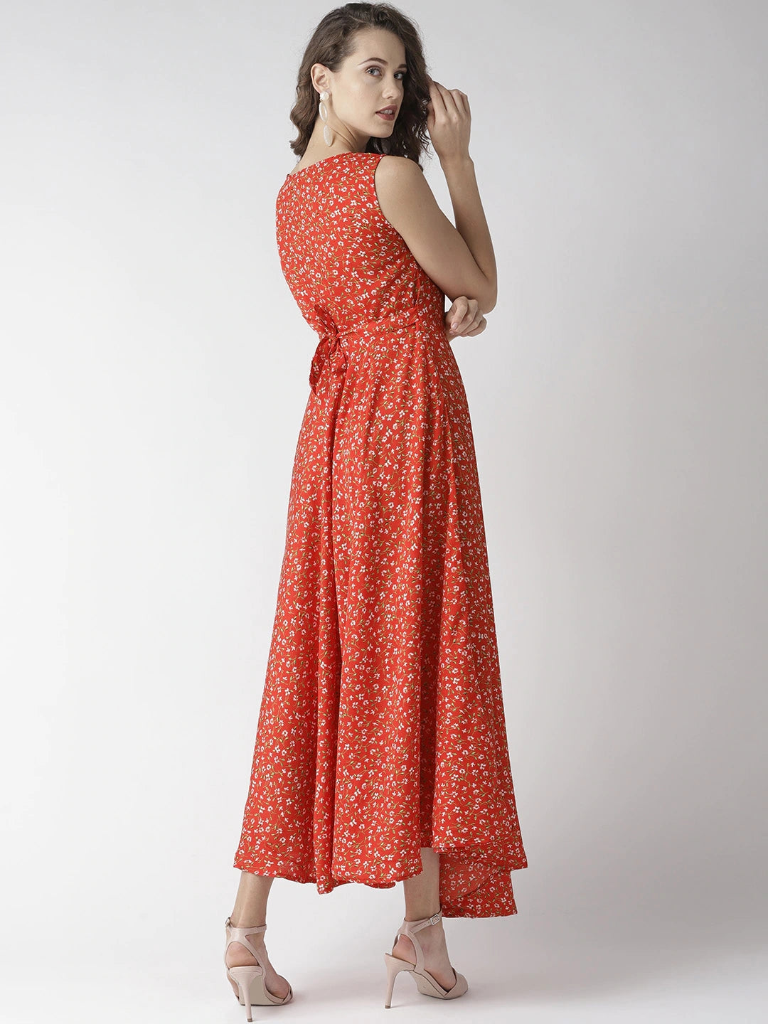 Women Red & White Floral Print Maxi Dress