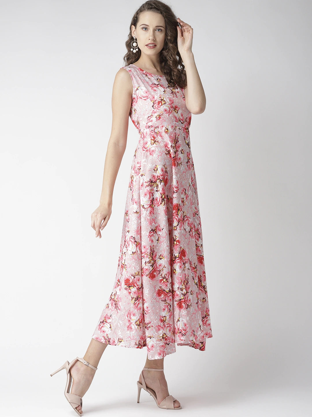 Women Pink Floral Print Maxi Dress