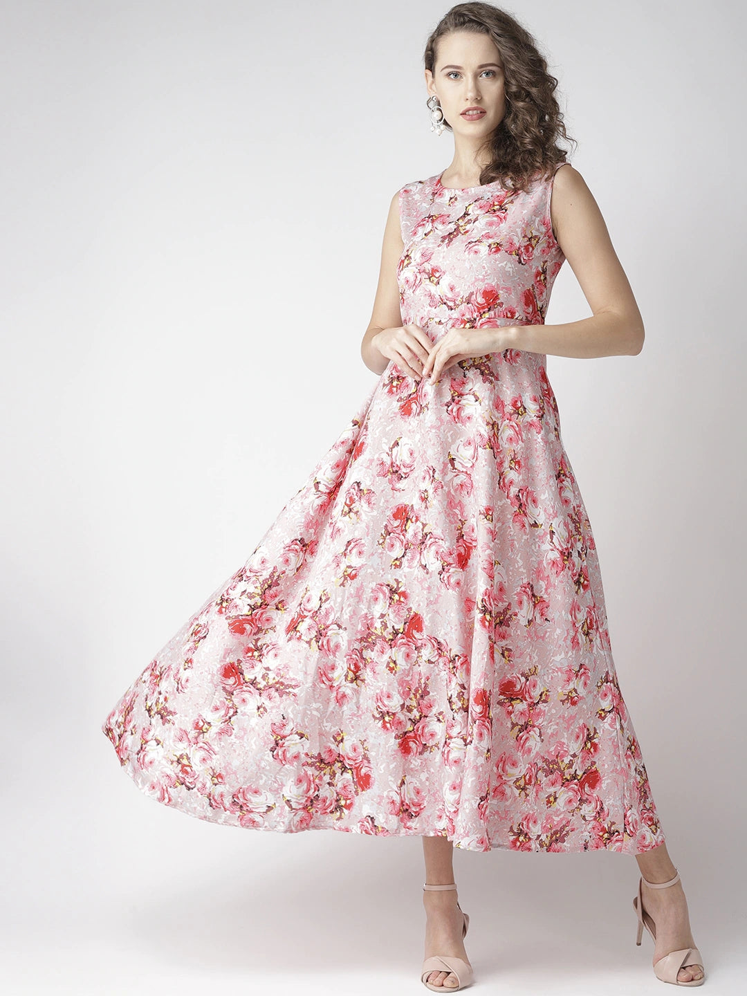 Women Pink Floral Print Maxi Dress