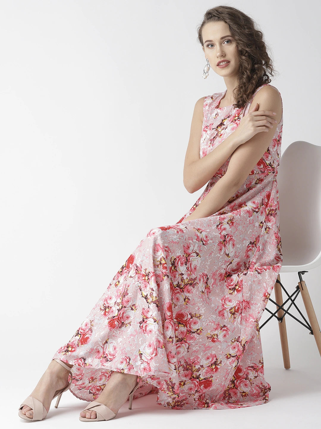 Women Pink Floral Print Maxi Dress