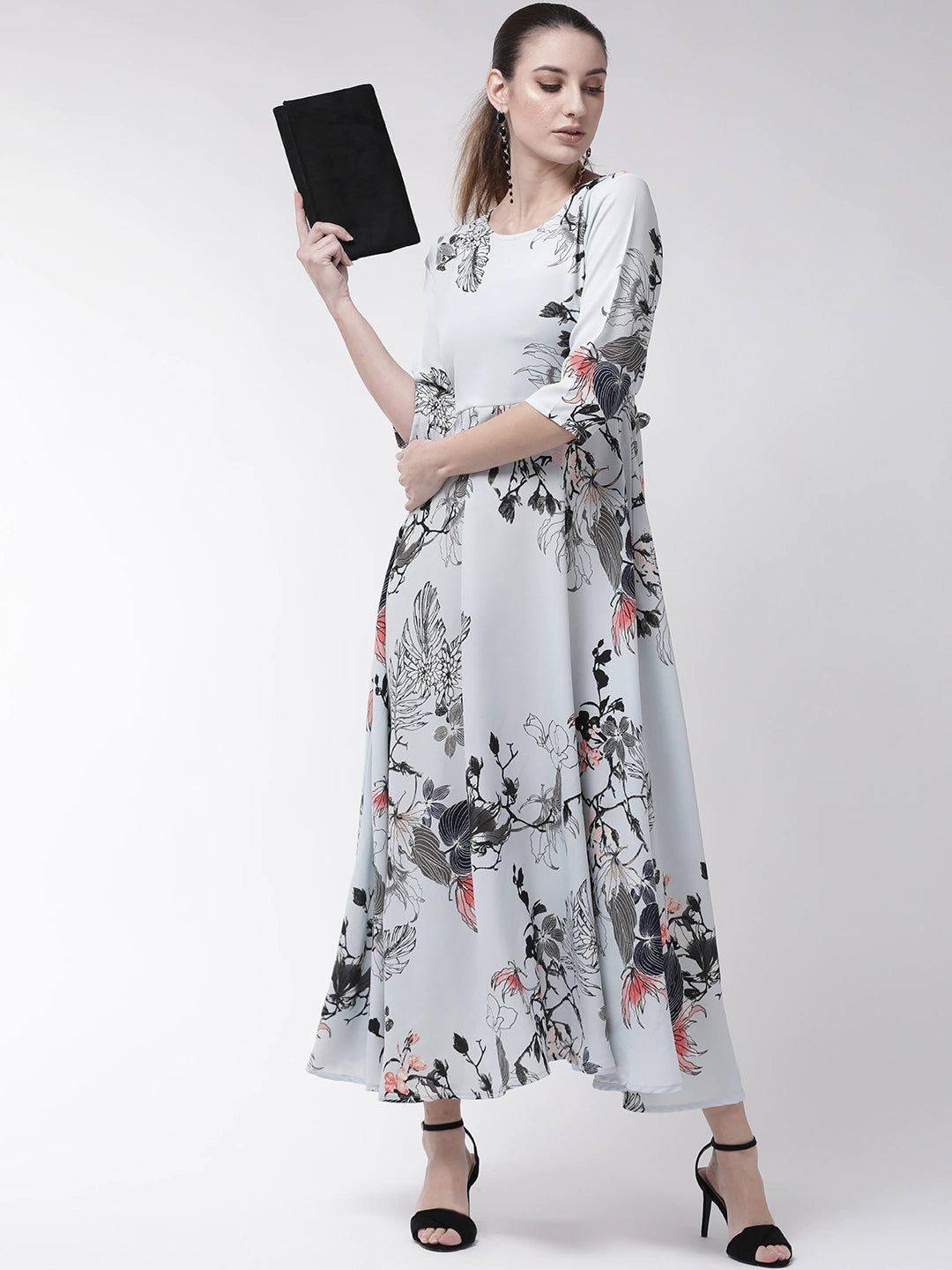 Women Blue Floral Print Maxi Dress