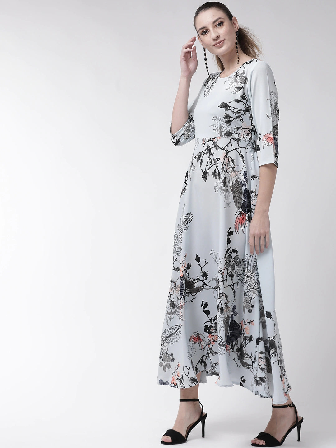 Women Blue Floral Print Maxi Dress
