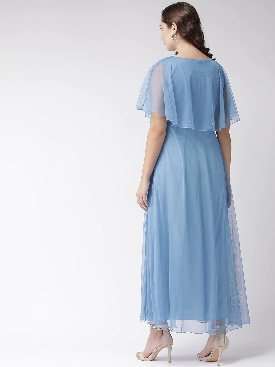 Women Blue Solid Layered Maxi Dress