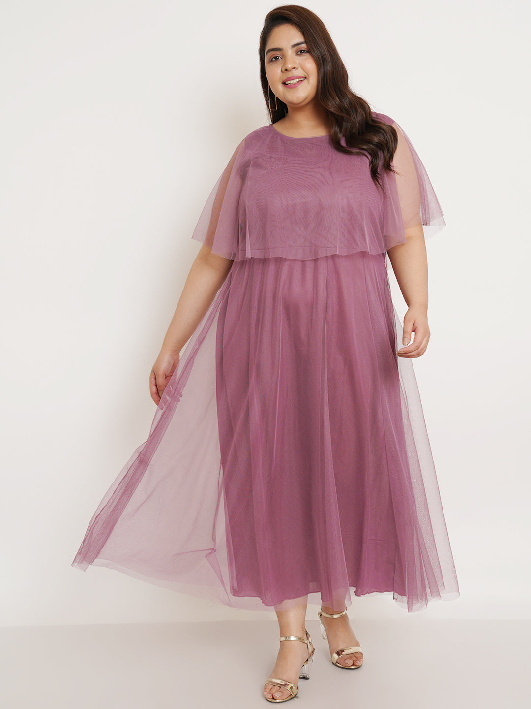 Women Plus Size Purple Net Maxi Dress