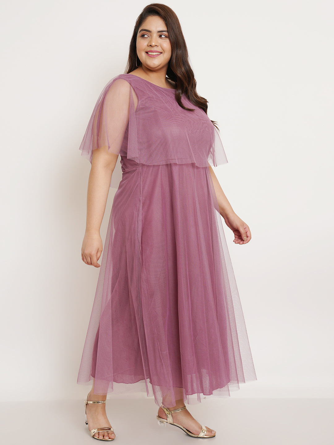 Women Plus Size Purple Net Maxi Dress
