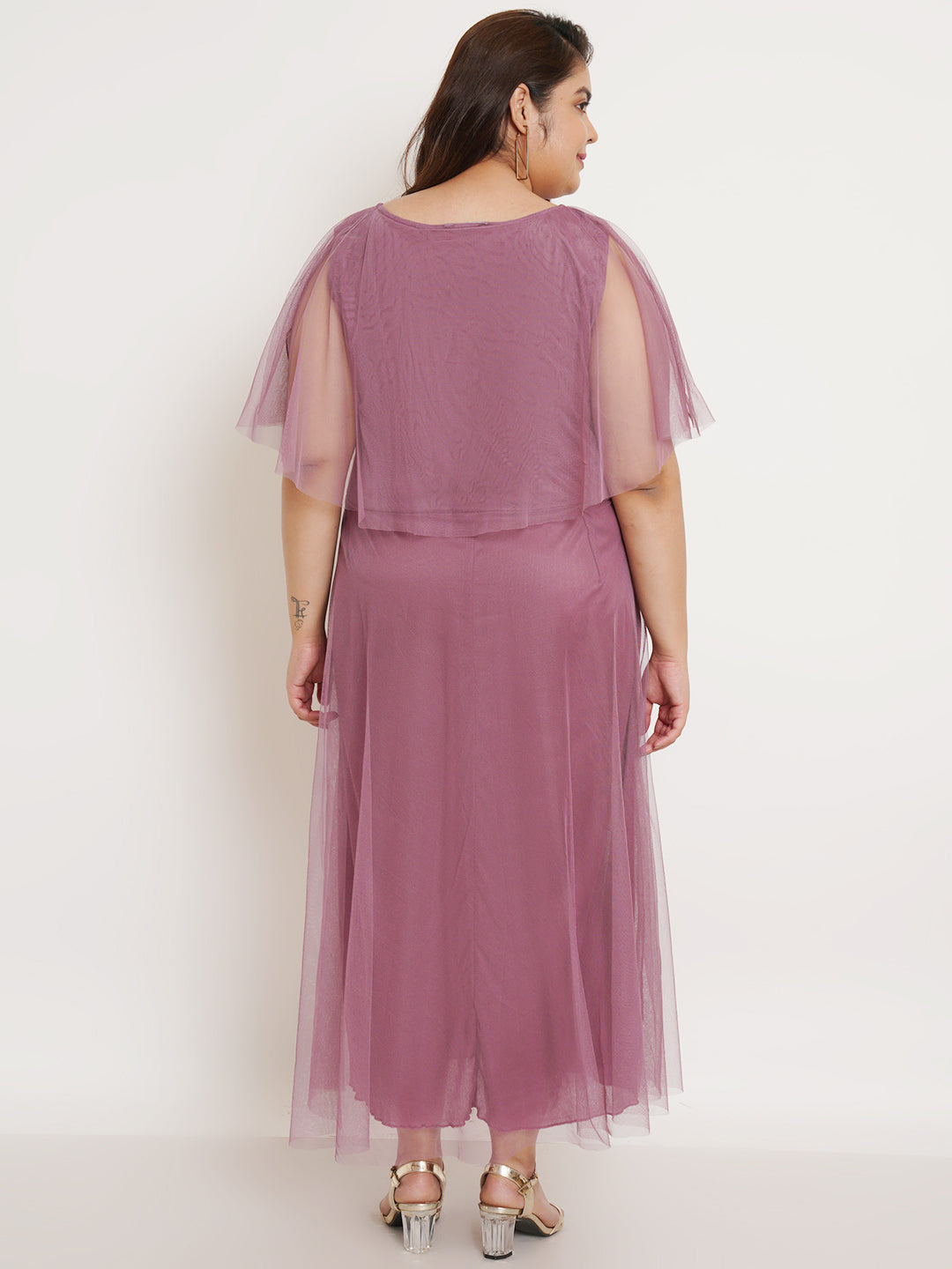 Women Plus Size Purple Net Maxi Dress