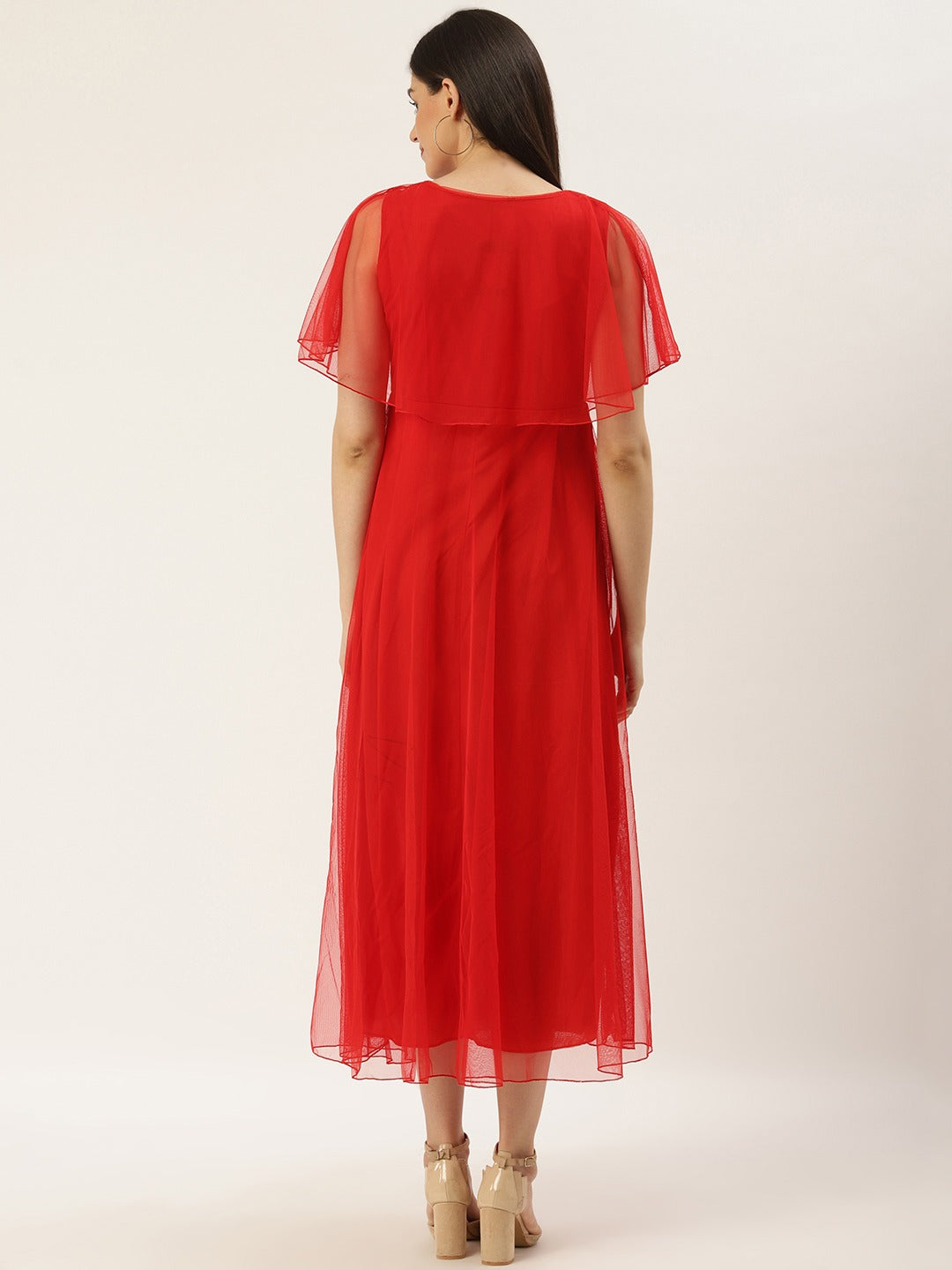 Women Red Solid Layered Maxi Dress