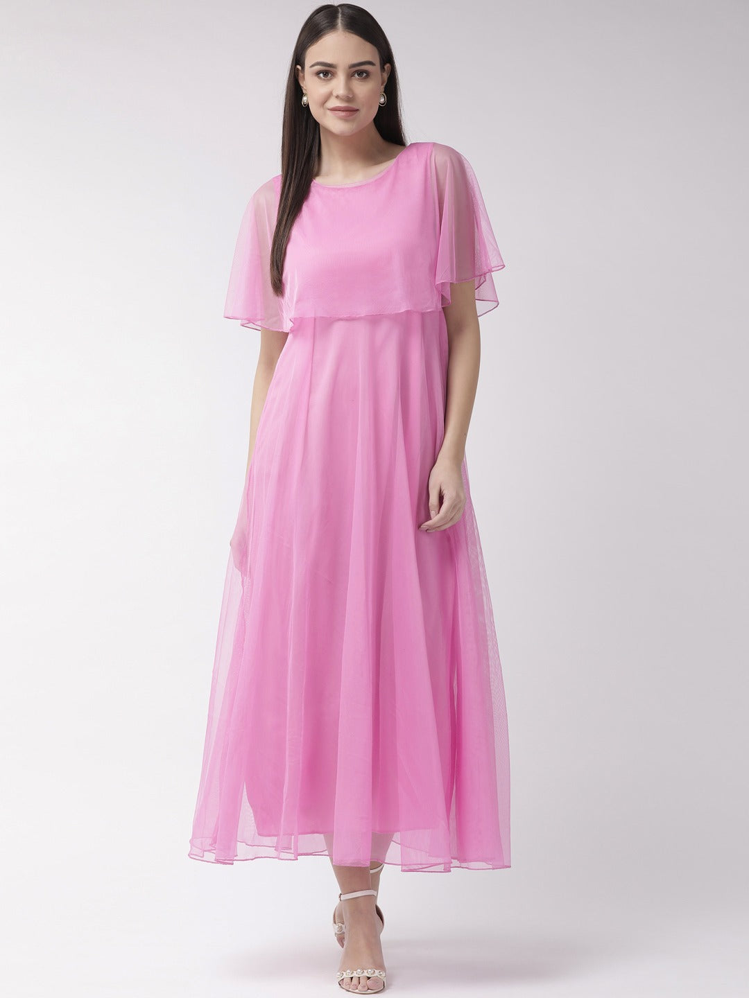 Women Lavender Net Solid Maxi Dress