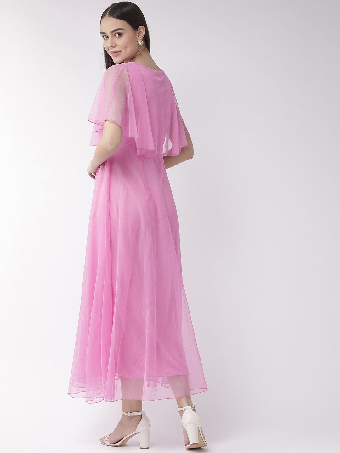 Women Lavender Net Solid Maxi Dress
