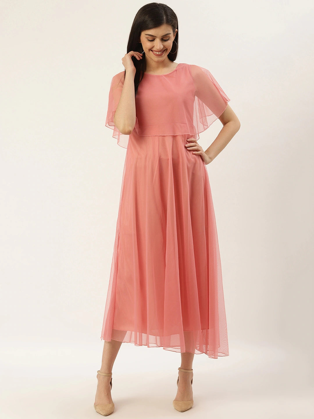 Women Pink Solid Maxi Dress