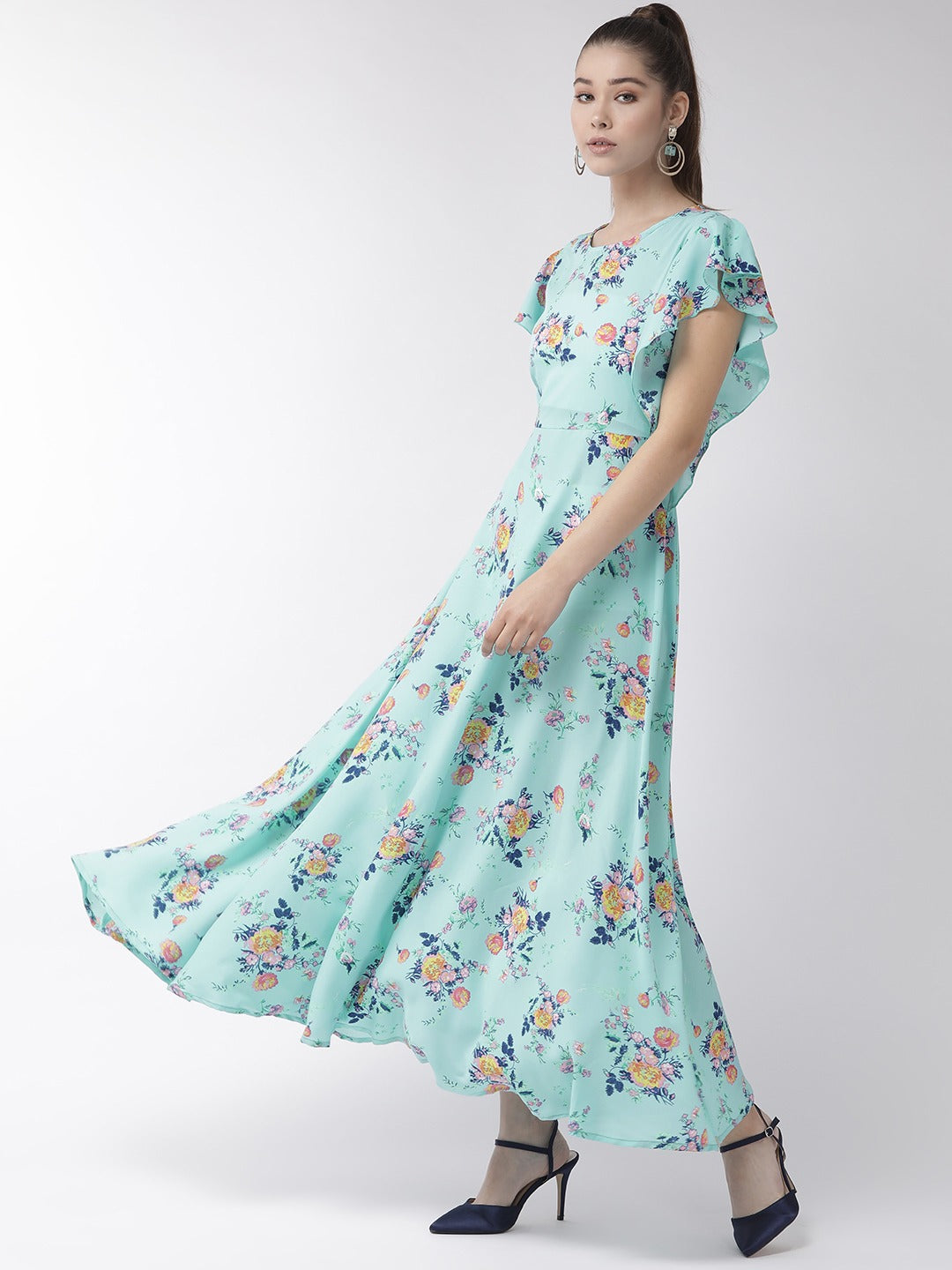 Women Blue & Pink Floral Printed Maxi Dress