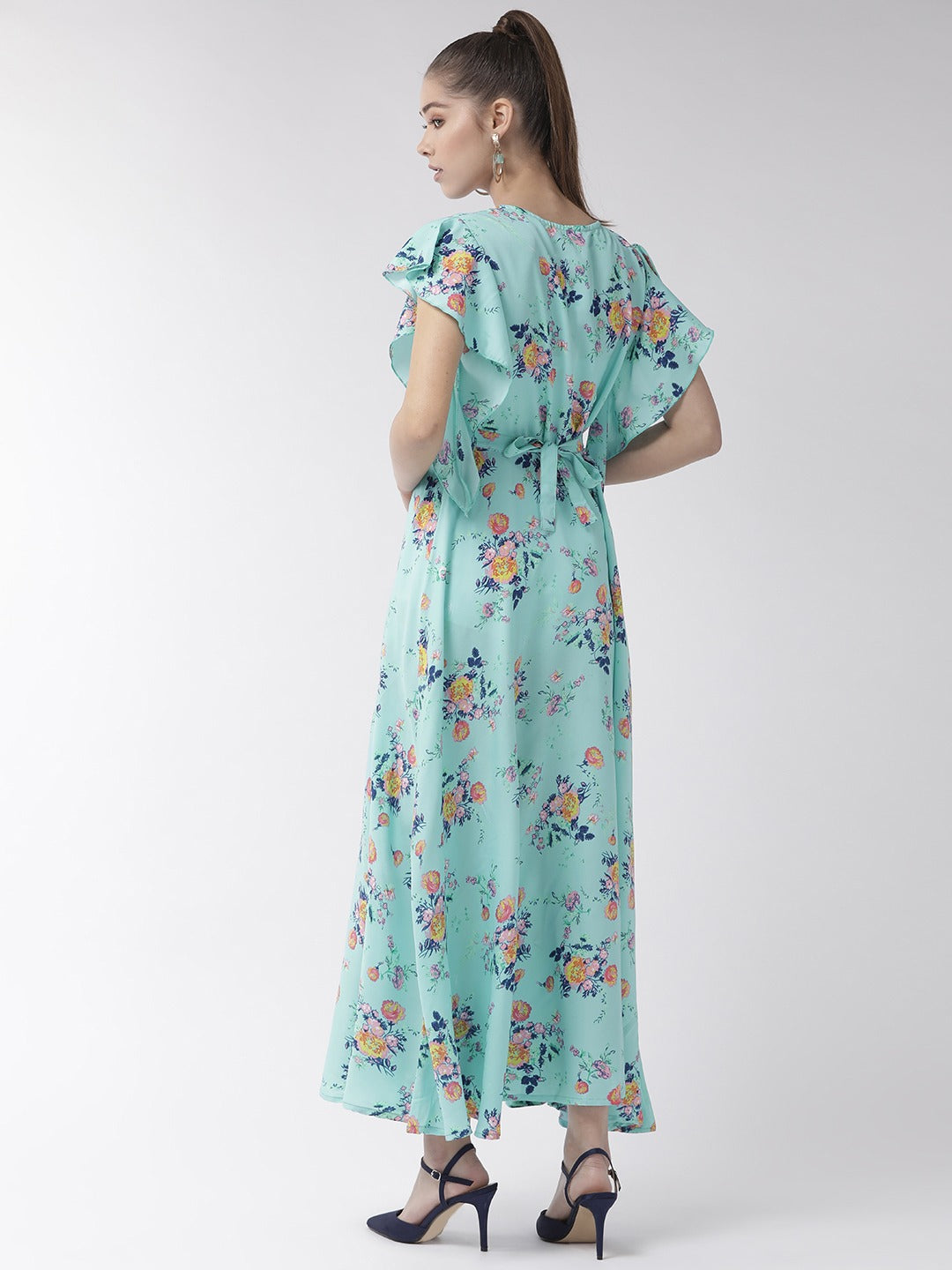 Women Blue & Pink Floral Printed Maxi Dress