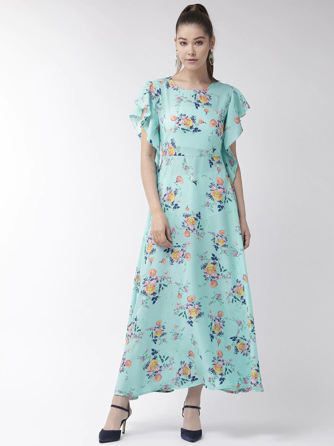 Women Blue & Pink Floral Printed Maxi Dress