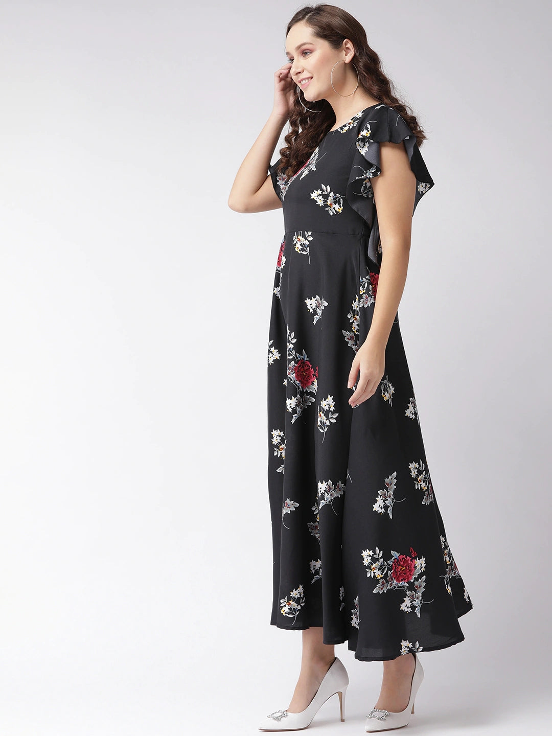 Women Black & White Printed Maxi Dress