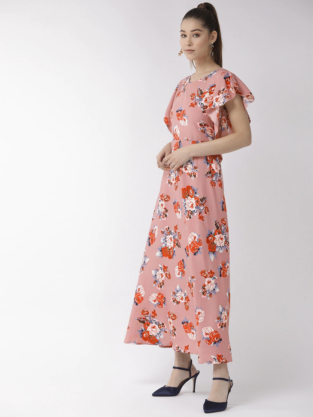 Women Pink & Off-White Floral Print Maxi Dress