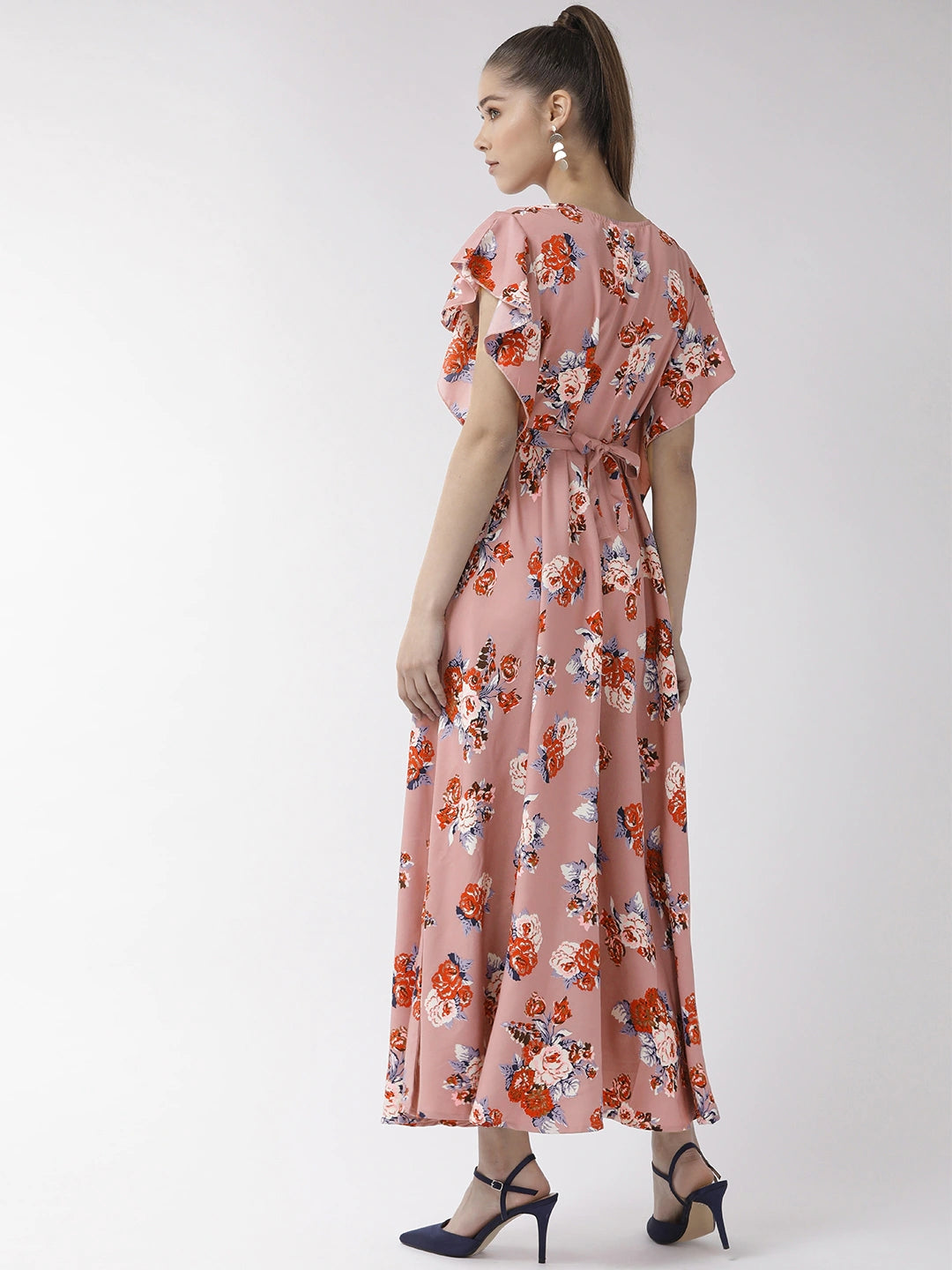 Women Pink & Off-White Floral Print Maxi Dress