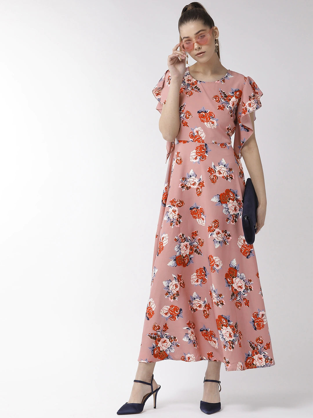 Women Pink & Off-White Floral Print Maxi Dress