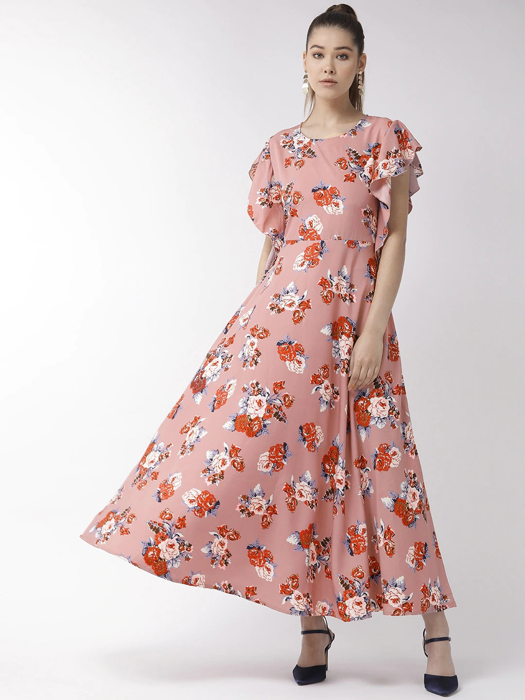 Women Pink & Off-White Floral Print Maxi Dress