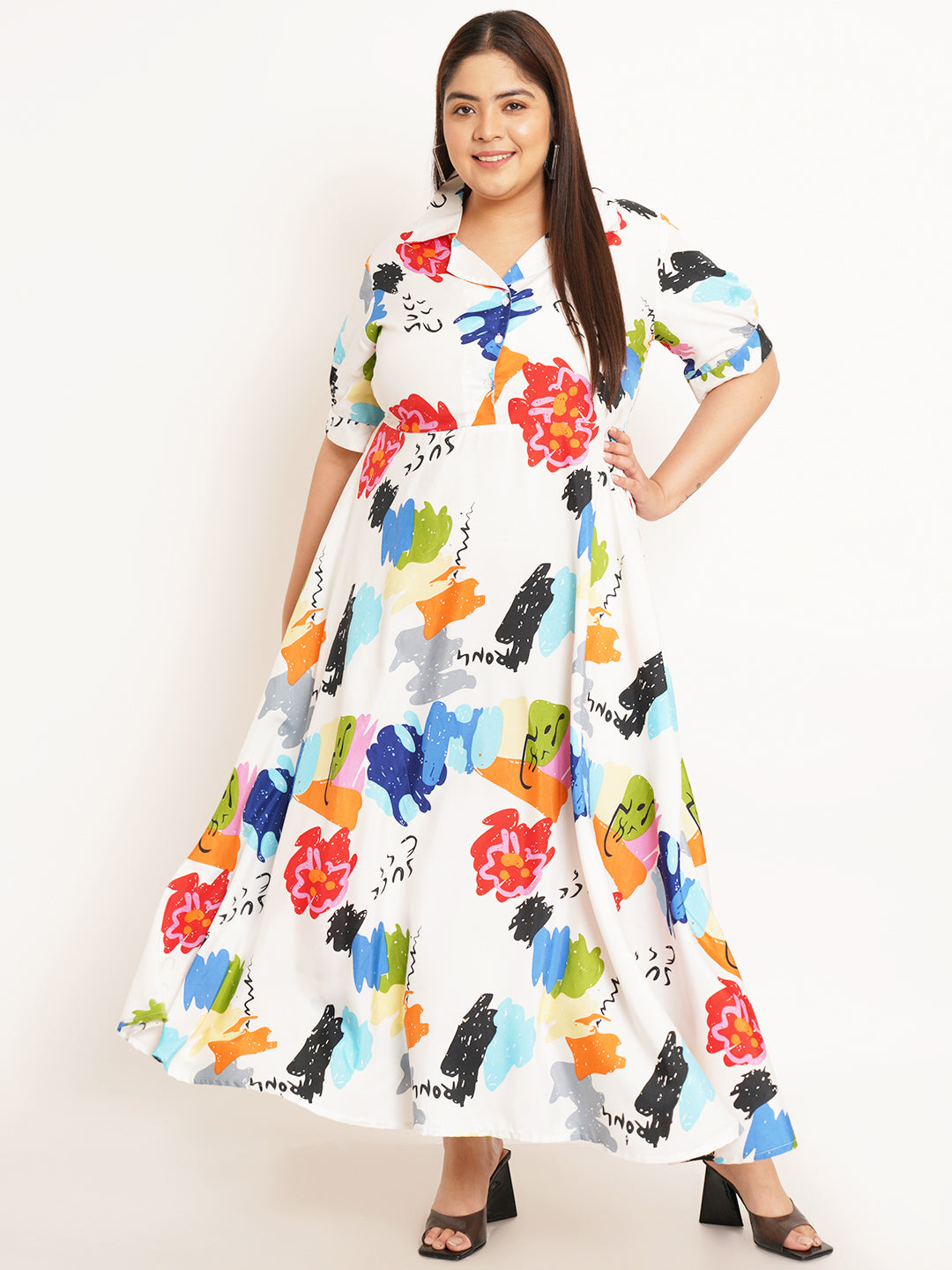 Women Plus Size Floral Printed Crepe Maxi Dress