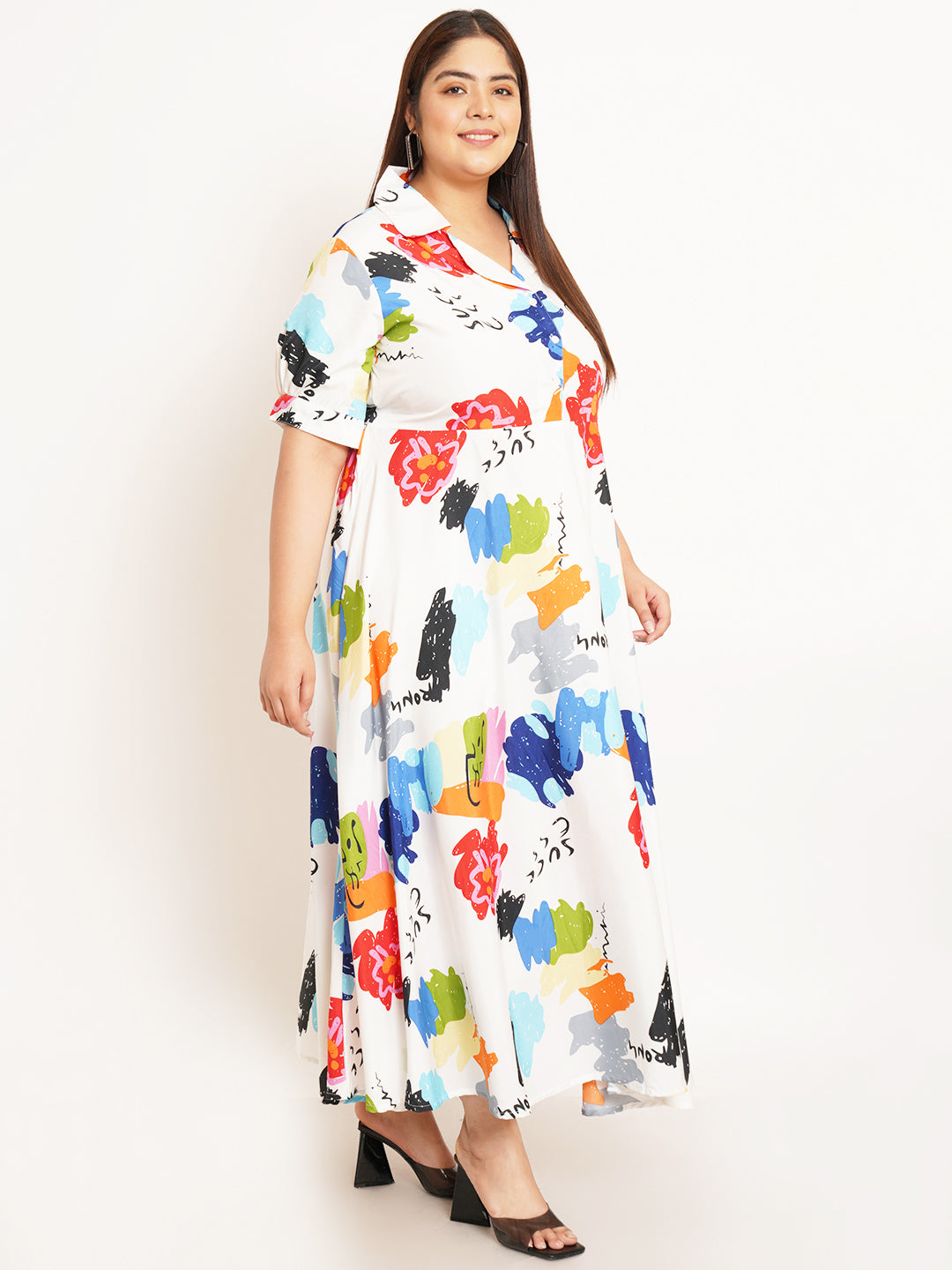 Women Plus Size Floral Printed Crepe Maxi Dress