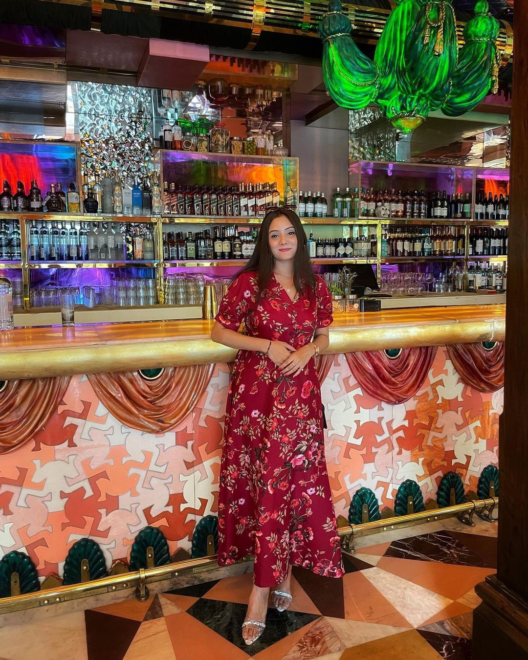 Women Maroon & Olive Green Floral Print Maxi Shirt Dress