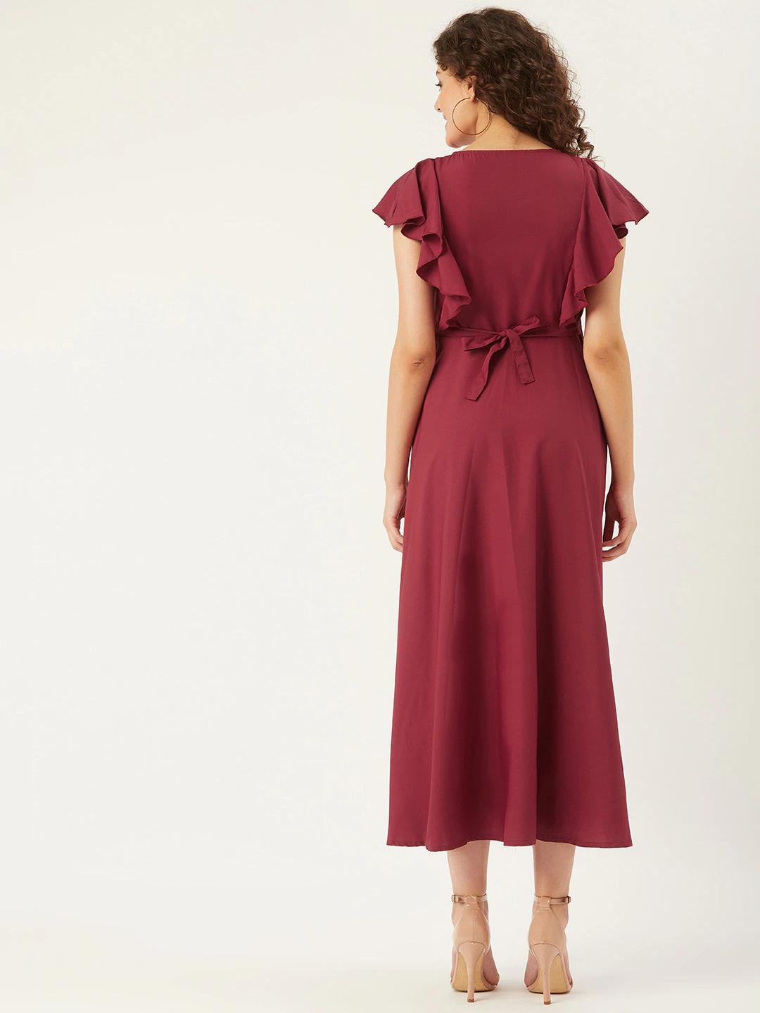 Women Maroon Butterfly Applique Detail A-Line Dress