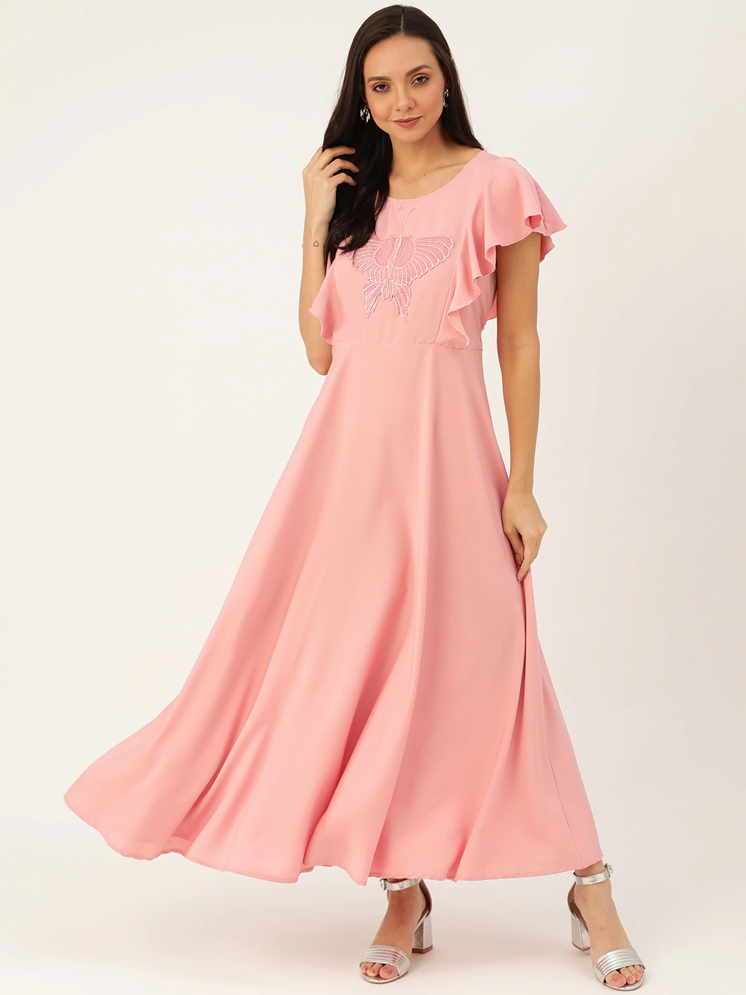 Women Peach-Coloured Solid Maxi Dress