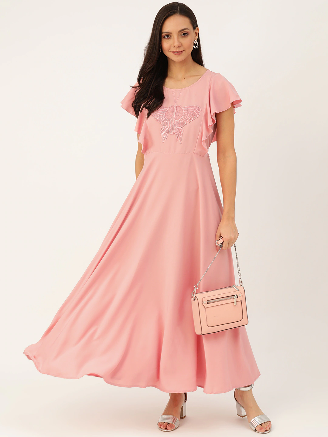Women Peach-Coloured Solid Maxi Dress