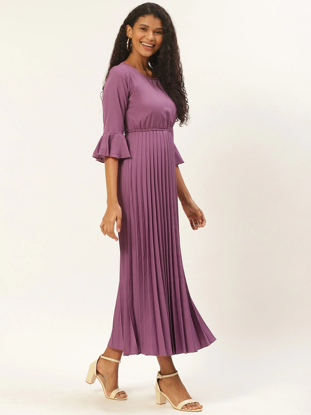 Women Purple Accordion Pleated Maxi Dress