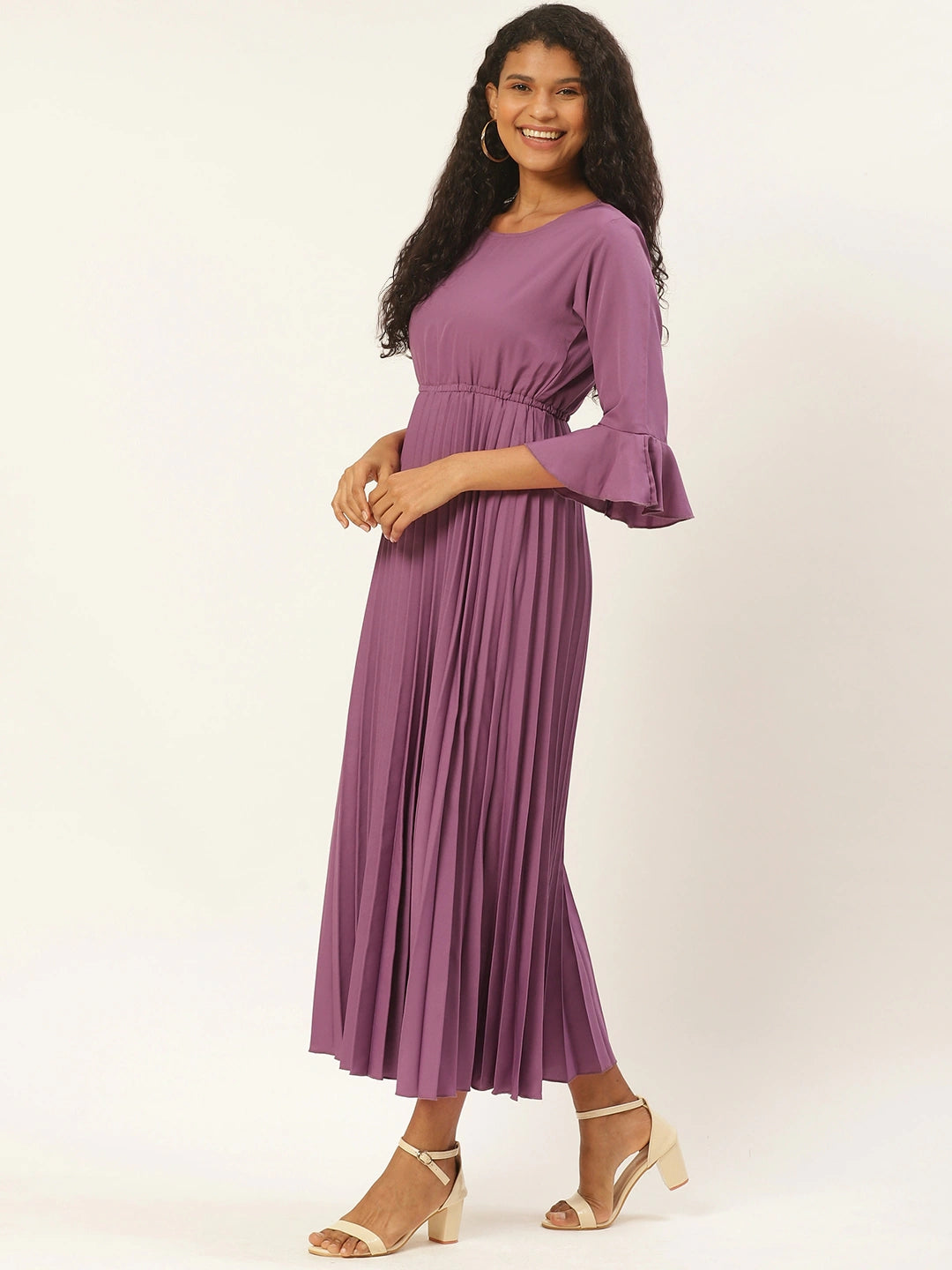 Women Purple Accordion Pleated Maxi Dress