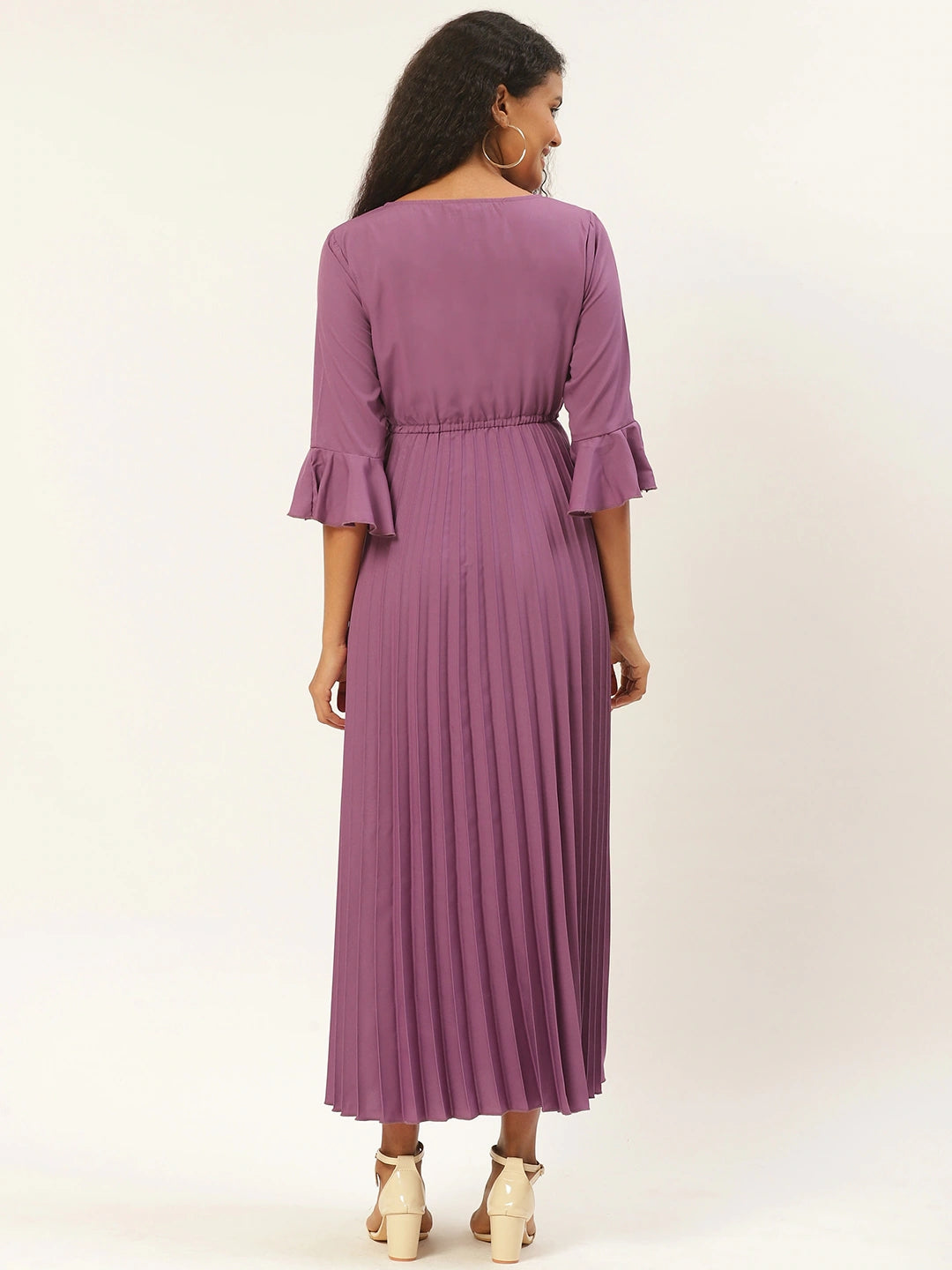Women Purple Accordion Pleated Maxi Dress