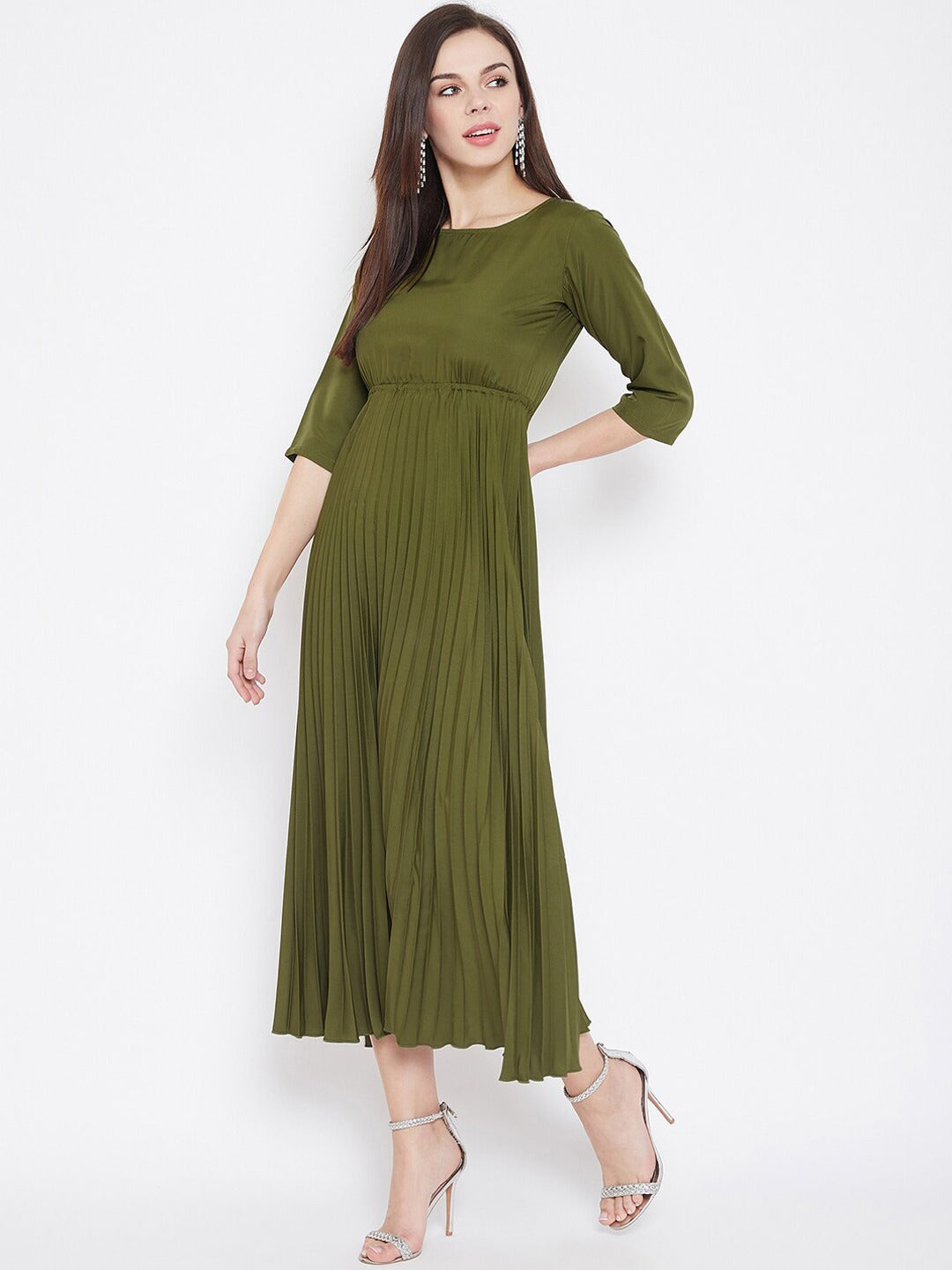 Women Olive Green Solid Maxi Dress