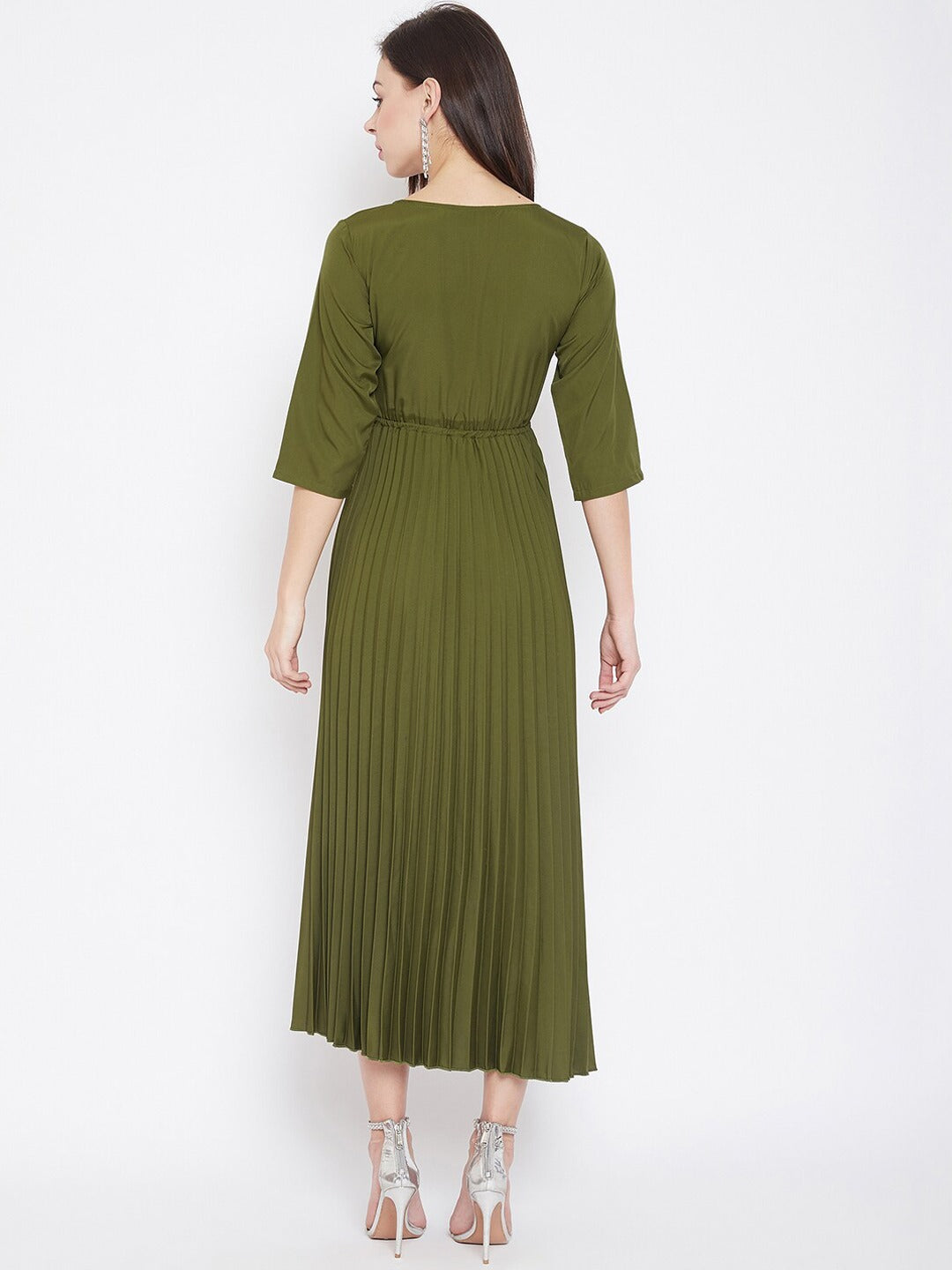 Women Olive Green Solid Maxi Dress