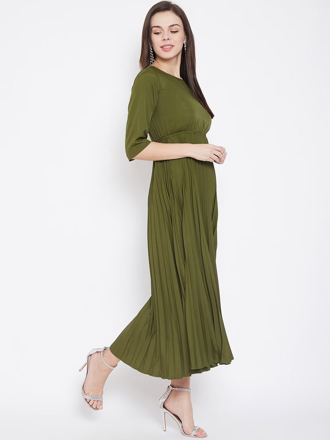 Women Olive Green Solid Maxi Dress